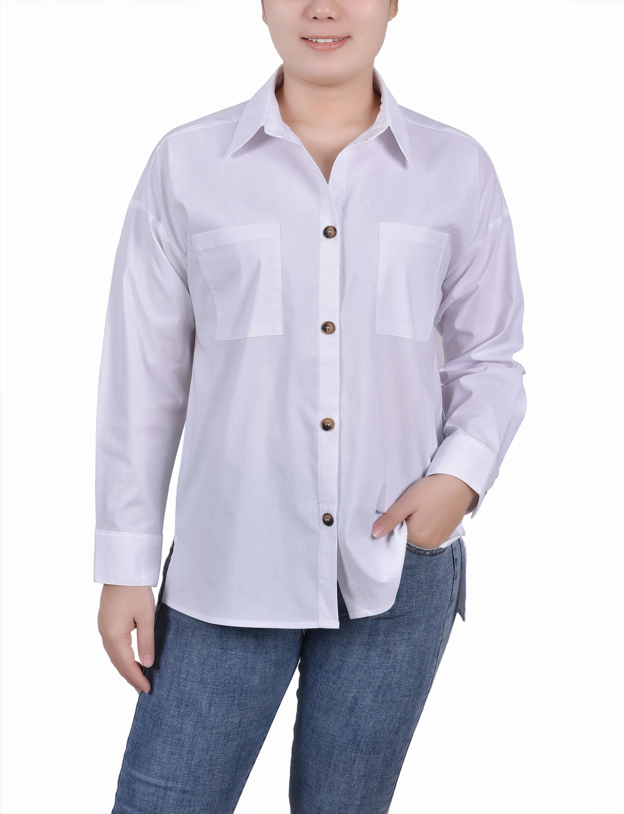 Petite Blouse à Manches Longues avec Poches Poitrine