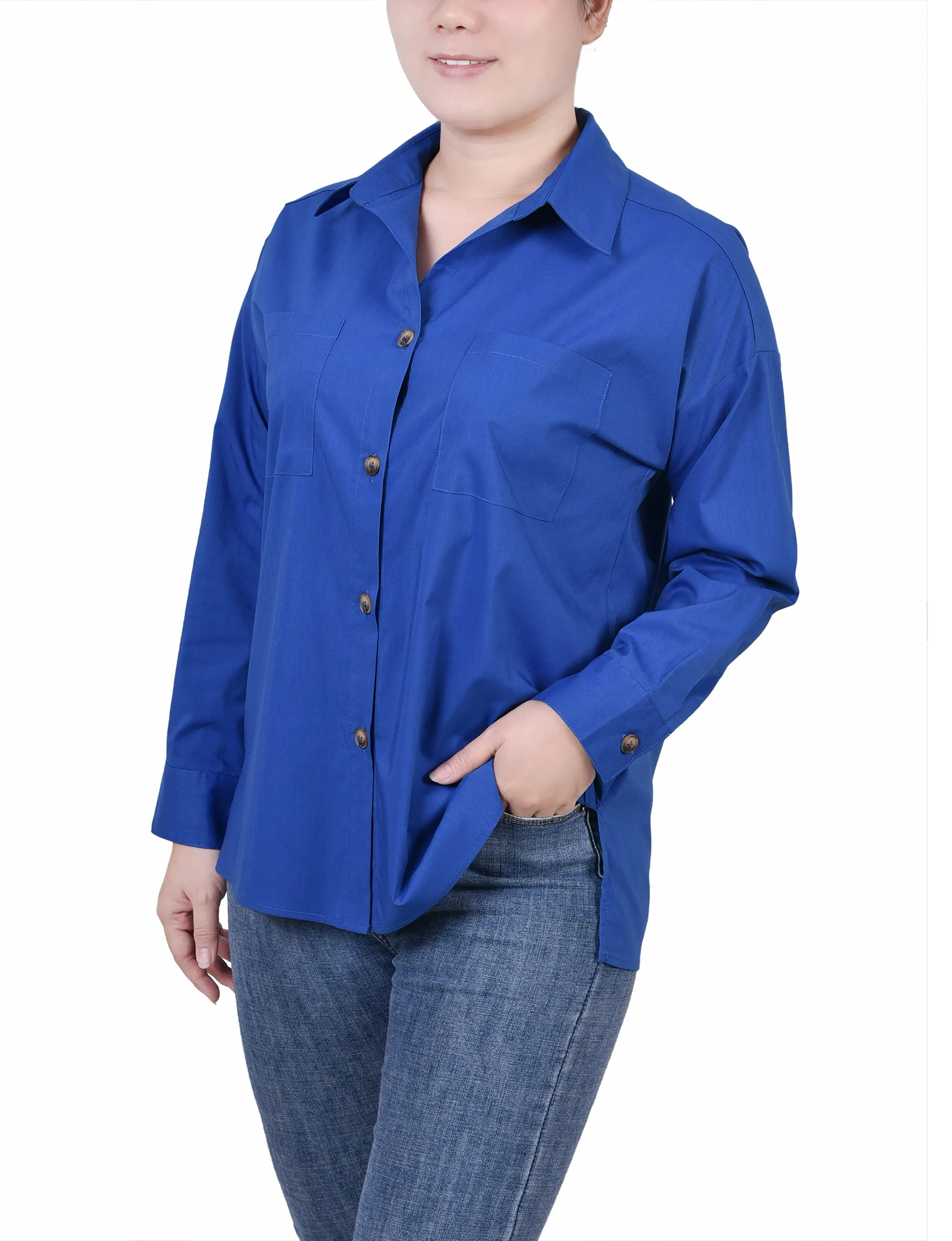 Petite Blouse à Manches Longues avec Poches Poitrine
