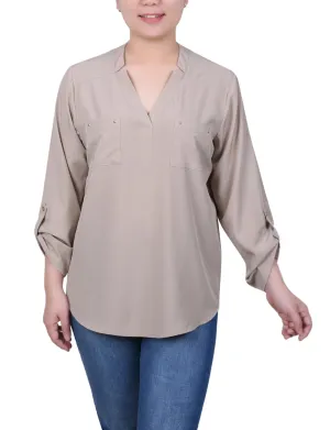 Petite Roll Tab Sleeve Blouse with Pockets