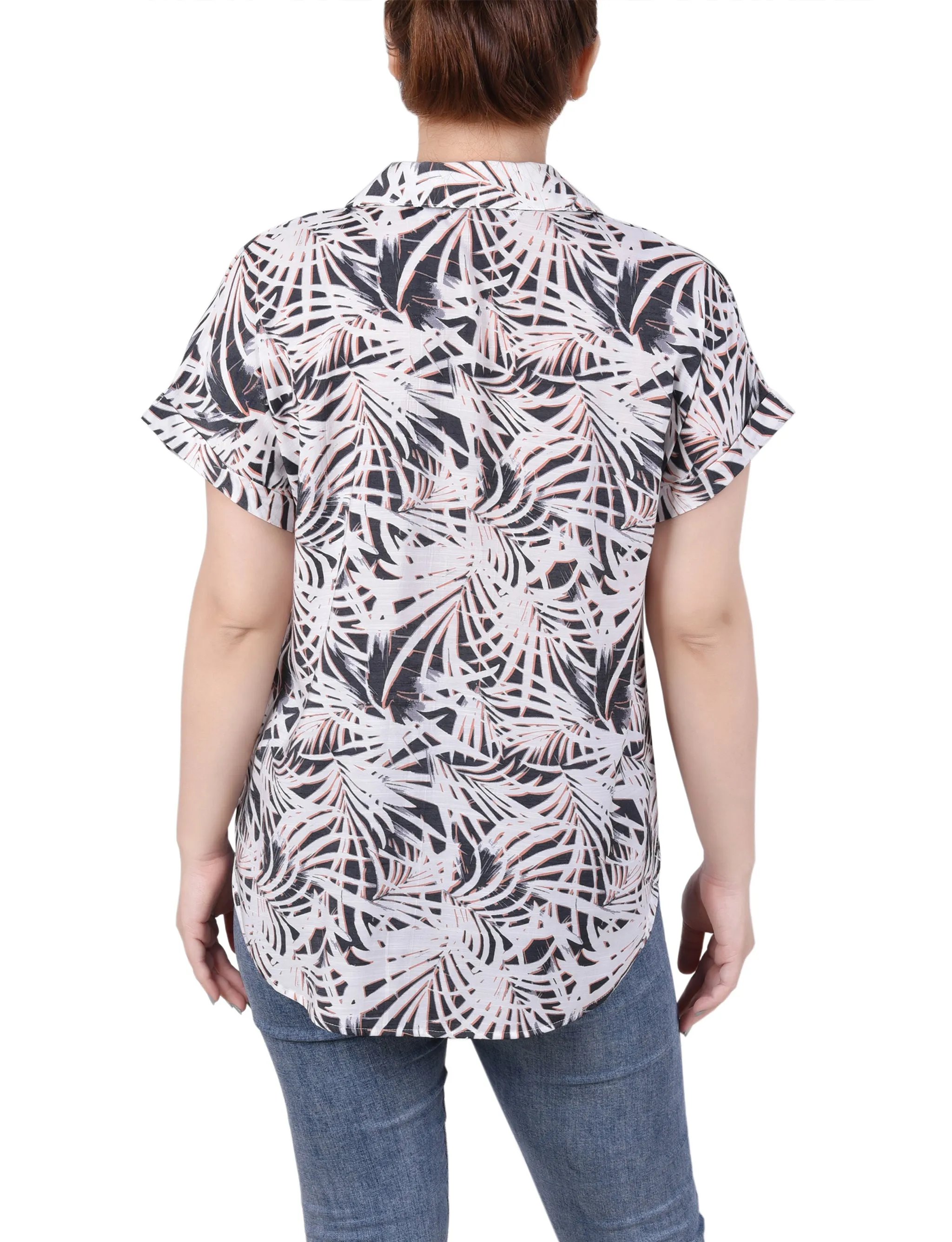 Petite Blouse à Boutonnage Devant avec Manches Courtes Relevées