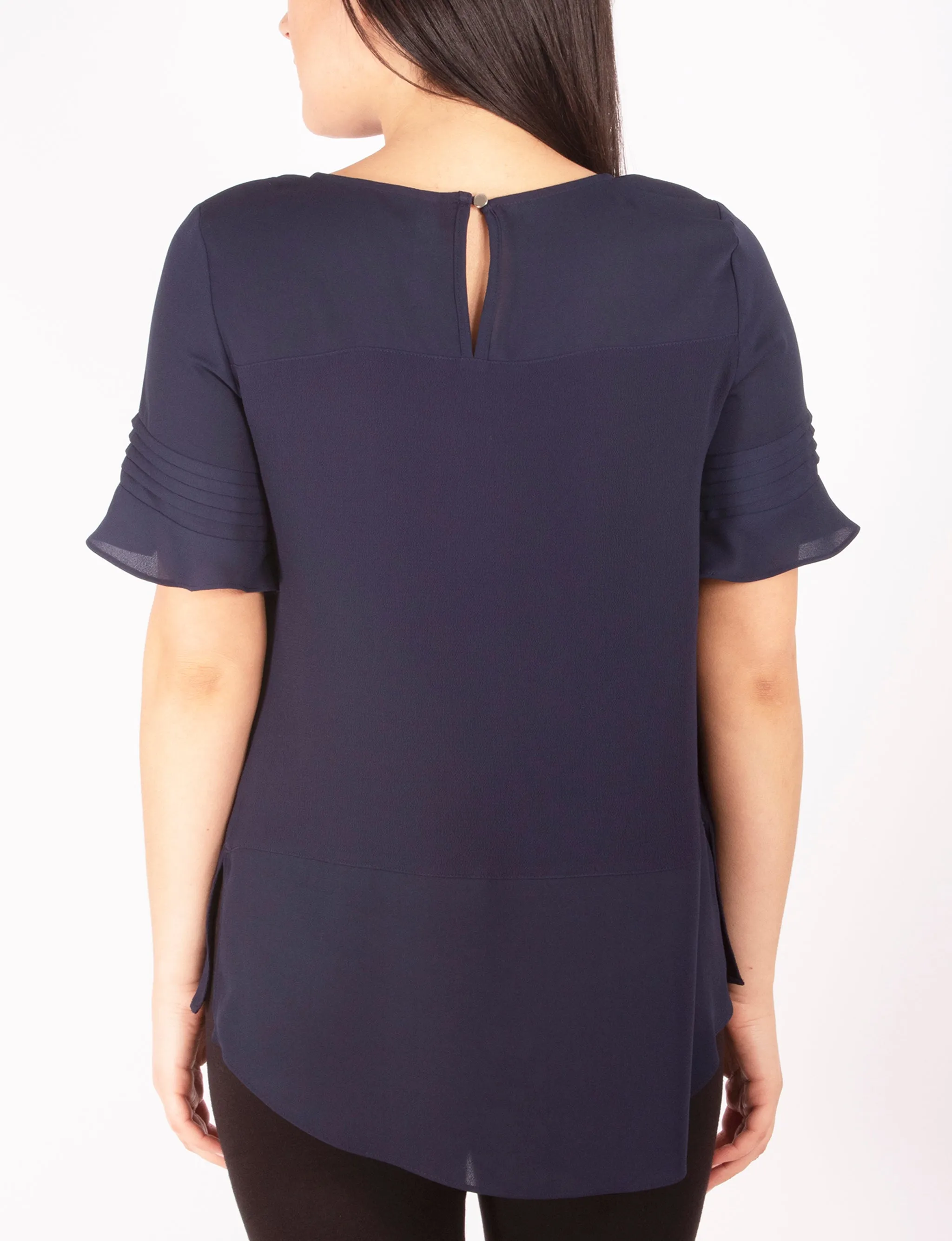 Blouse Petite à Manches Courtes en Dobby et Crêpe