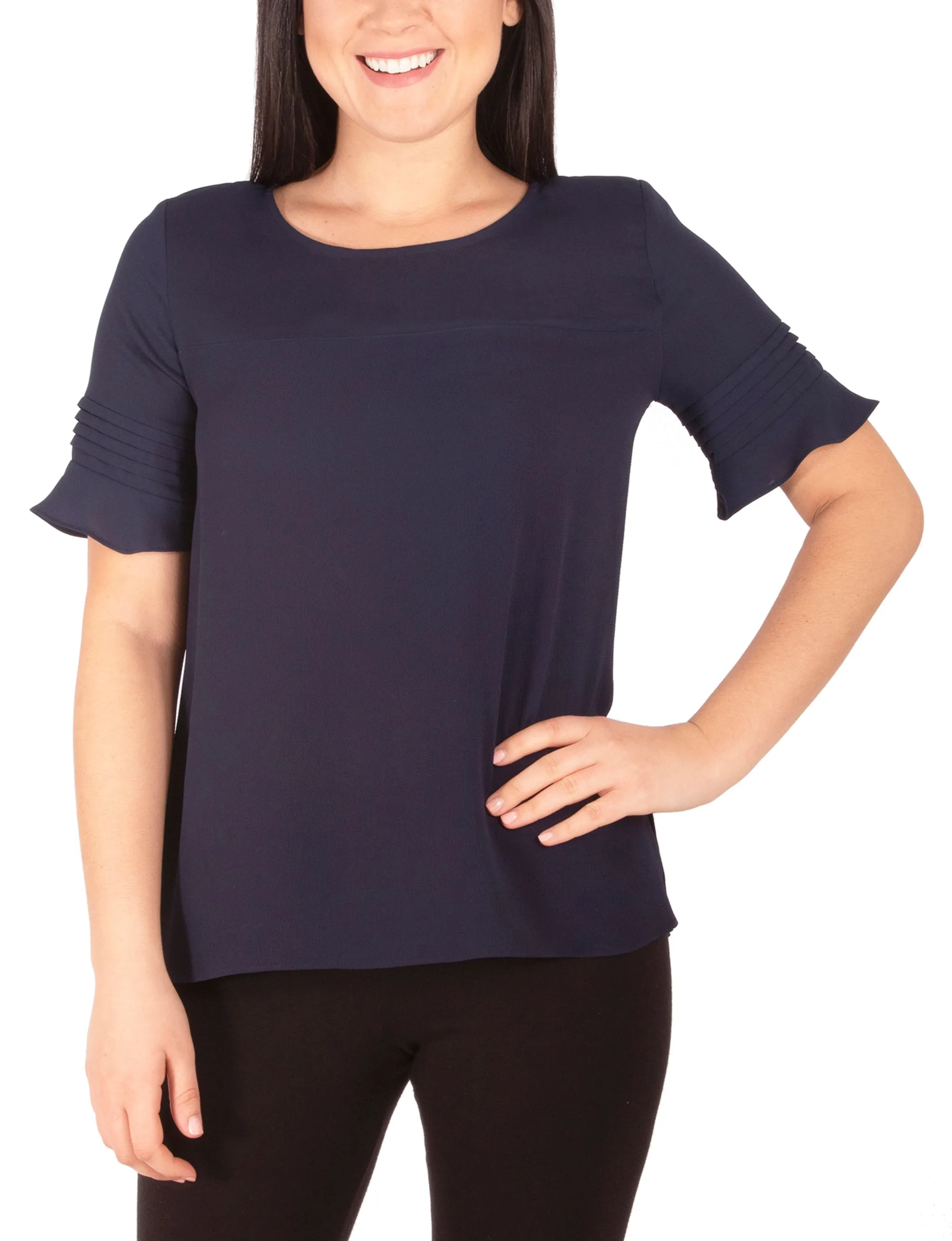 Blouse Petite à Manches Courtes en Dobby et Crêpe