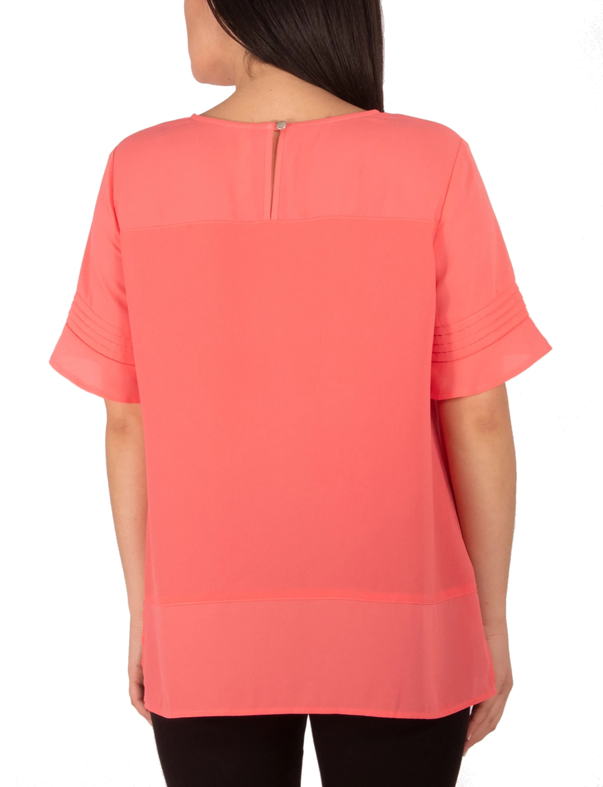 Blouse Petite à Manches Courtes en Dobby et Crêpe