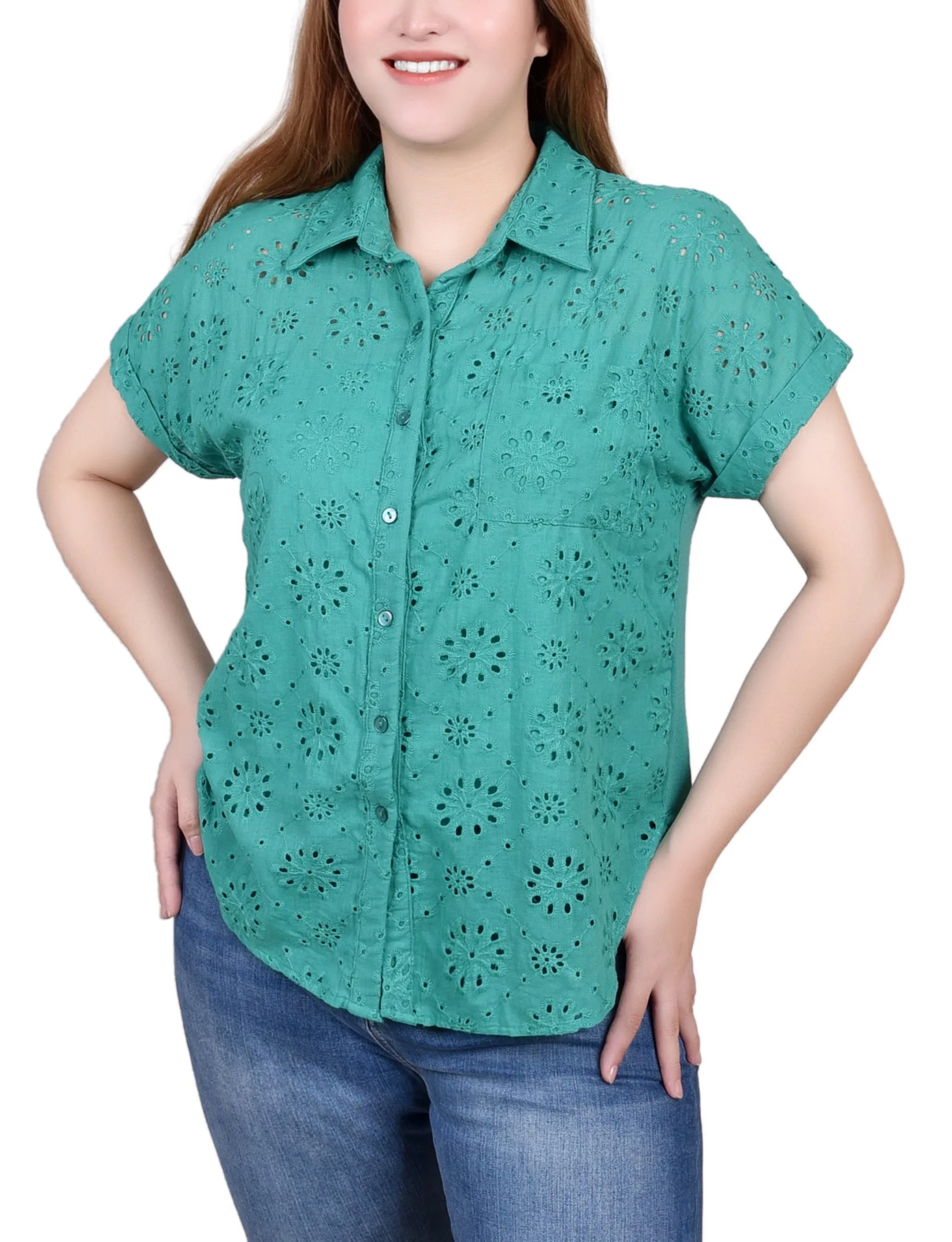 Blouse Petite à Manches Courtes en Jersey avec Oeillet