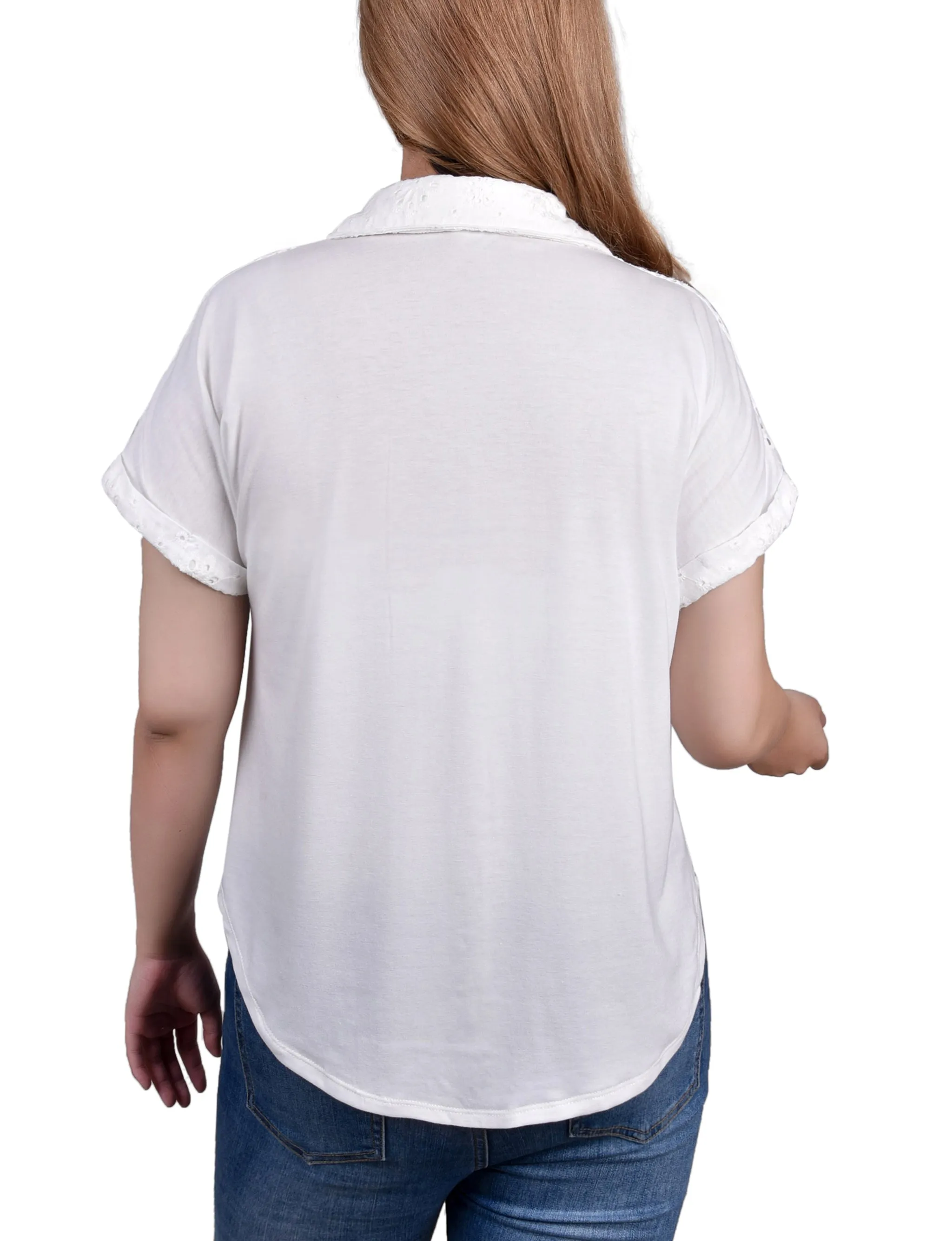 Blouse Petite à Manches Courtes en Jersey avec Oeillet