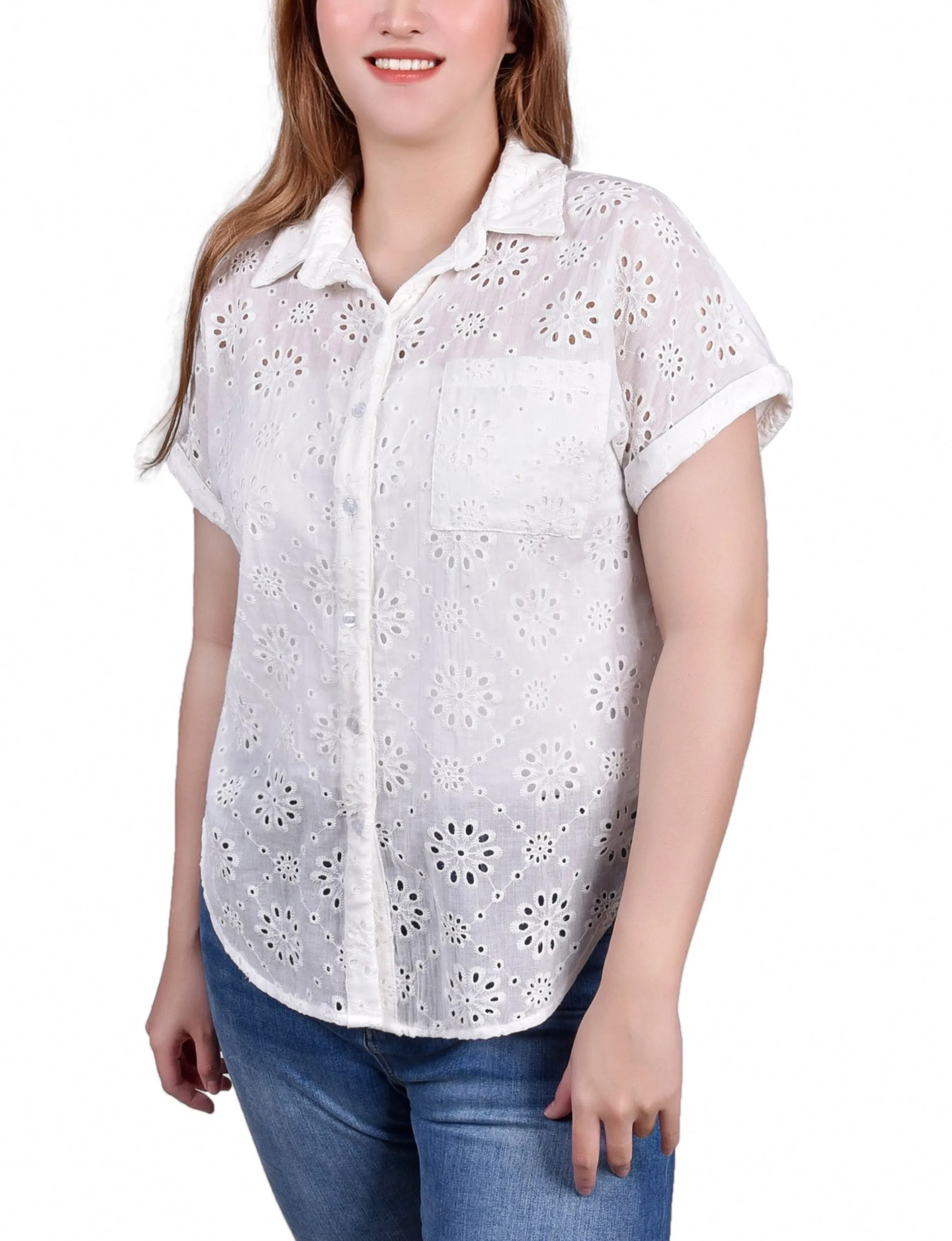 Blouse Petite à Manches Courtes en Jersey avec Oeillet