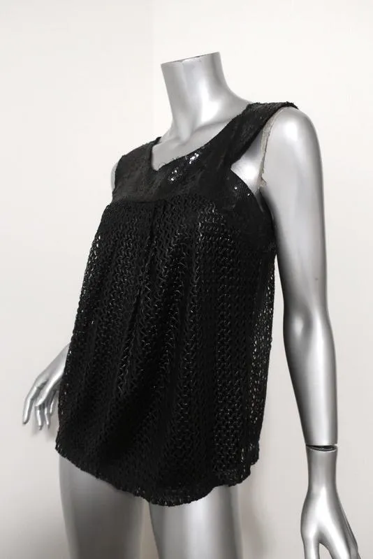 Philosophie di Alberta Ferretti Haut Noir à Paillettes & Dentelle Découpée au Laser Taille US 4