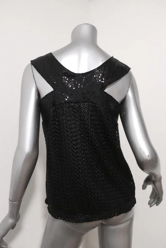 Philosophie di Alberta Ferretti Haut Noir à Paillettes & Dentelle Découpée au Laser Taille US 4