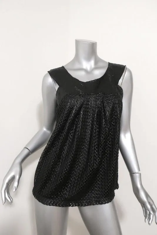 Philosophie di Alberta Ferretti Haut Noir à Paillettes & Dentelle Découpée au Laser Taille US 4