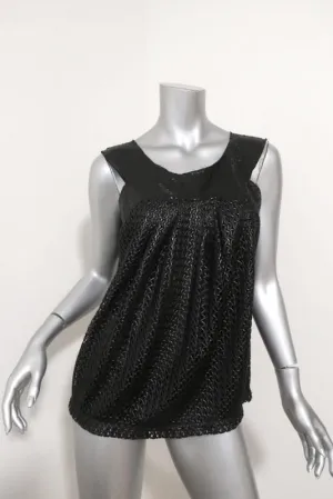 Philosophy di Alberta Ferretti Top Black Sequin & Laser Cut Lace Size US 4