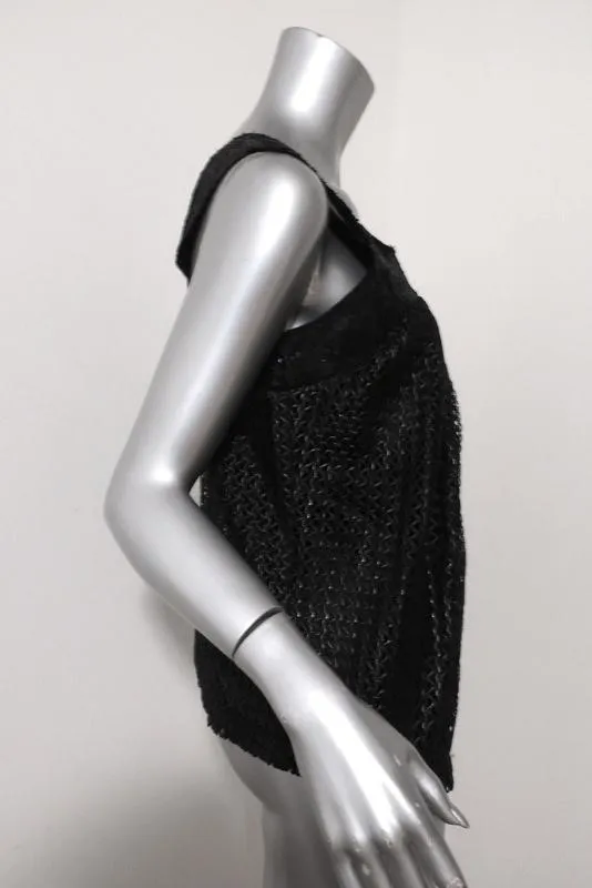 Philosophie di Alberta Ferretti Haut Noir à Paillettes & Dentelle Découpée au Laser Taille US 4