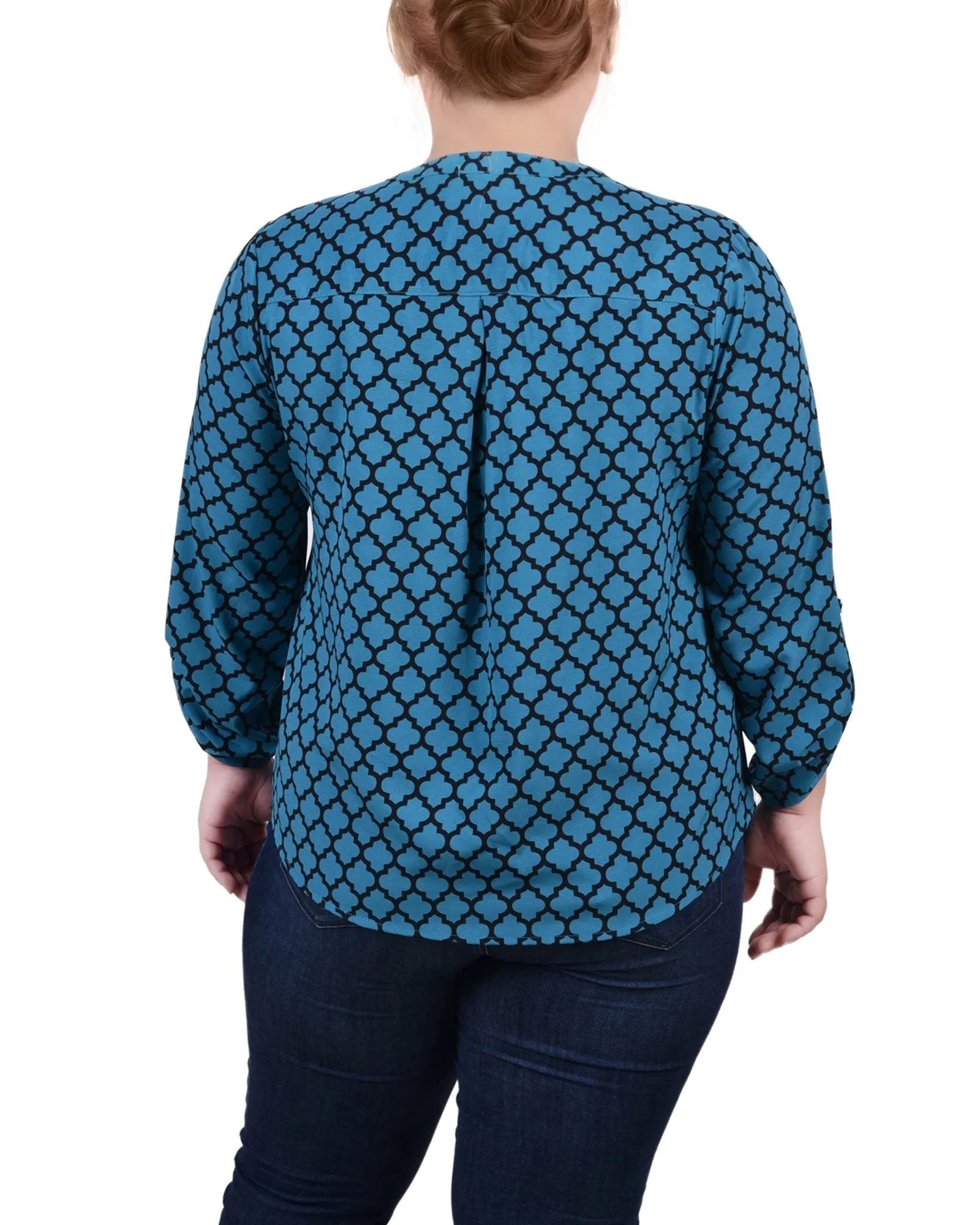 Blouse Y-Neck à manches 3/4 roulées pour Grandes Tailles