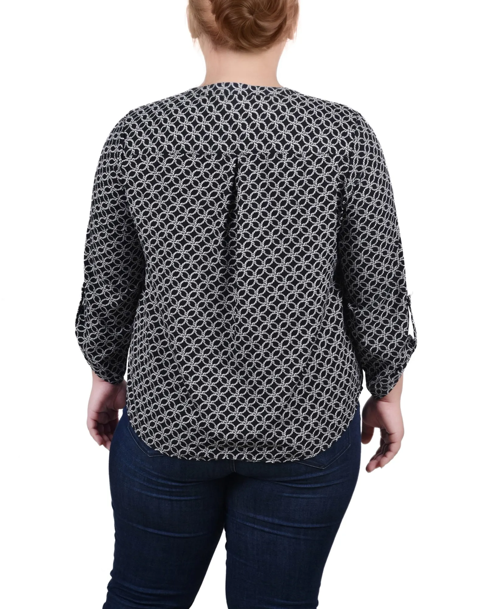 Blouse Y-Neck à manches 3/4 roulées pour Grandes Tailles