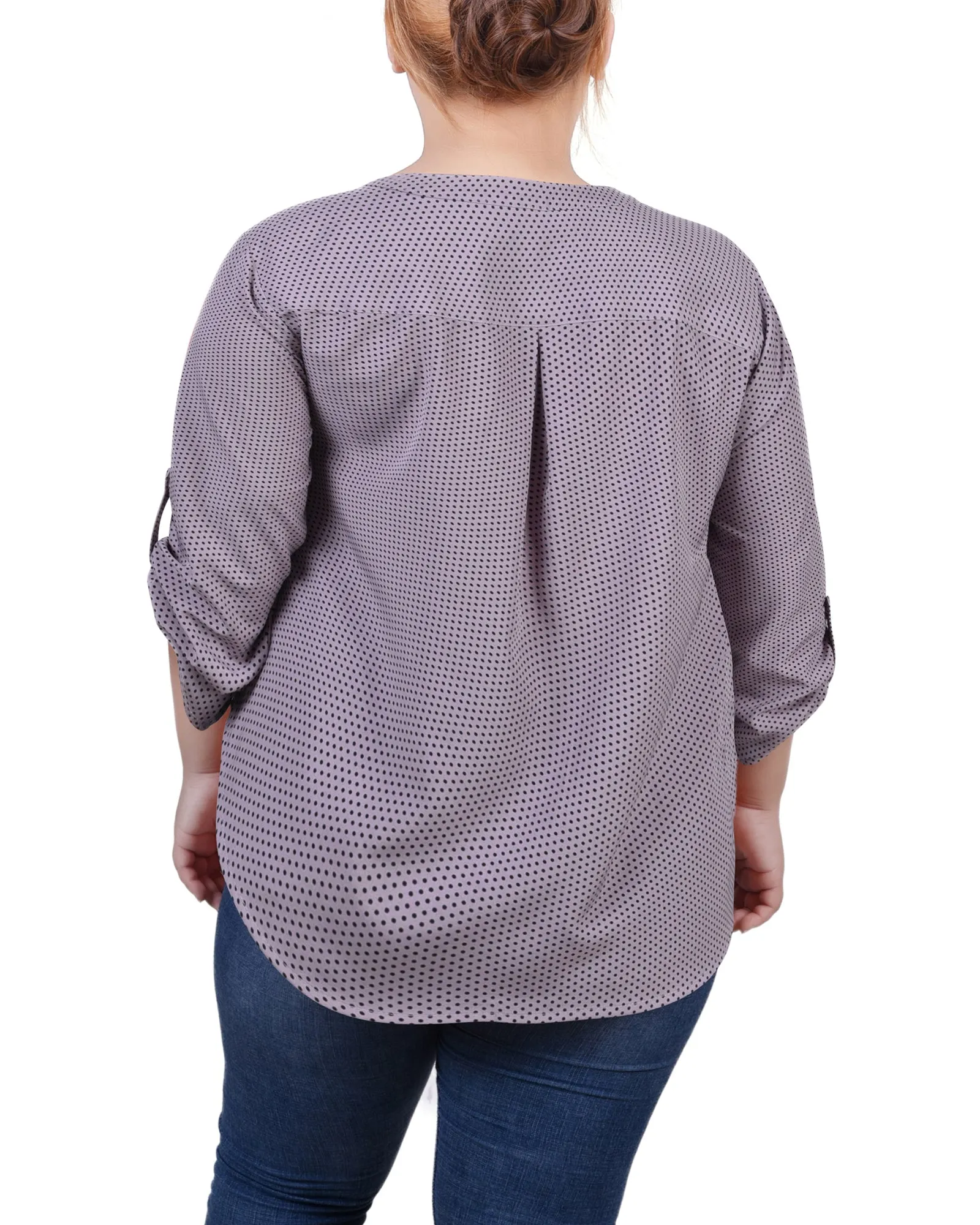 Blouse Y-Neck à manches 3/4 roulées pour Grandes Tailles