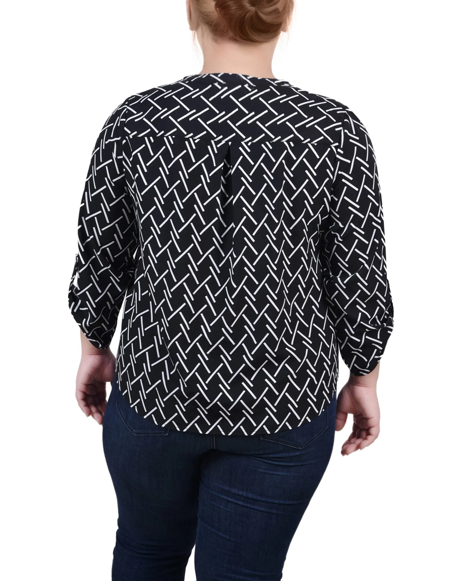 Blouse Y-Neck à manches 3/4 roulées pour Grandes Tailles