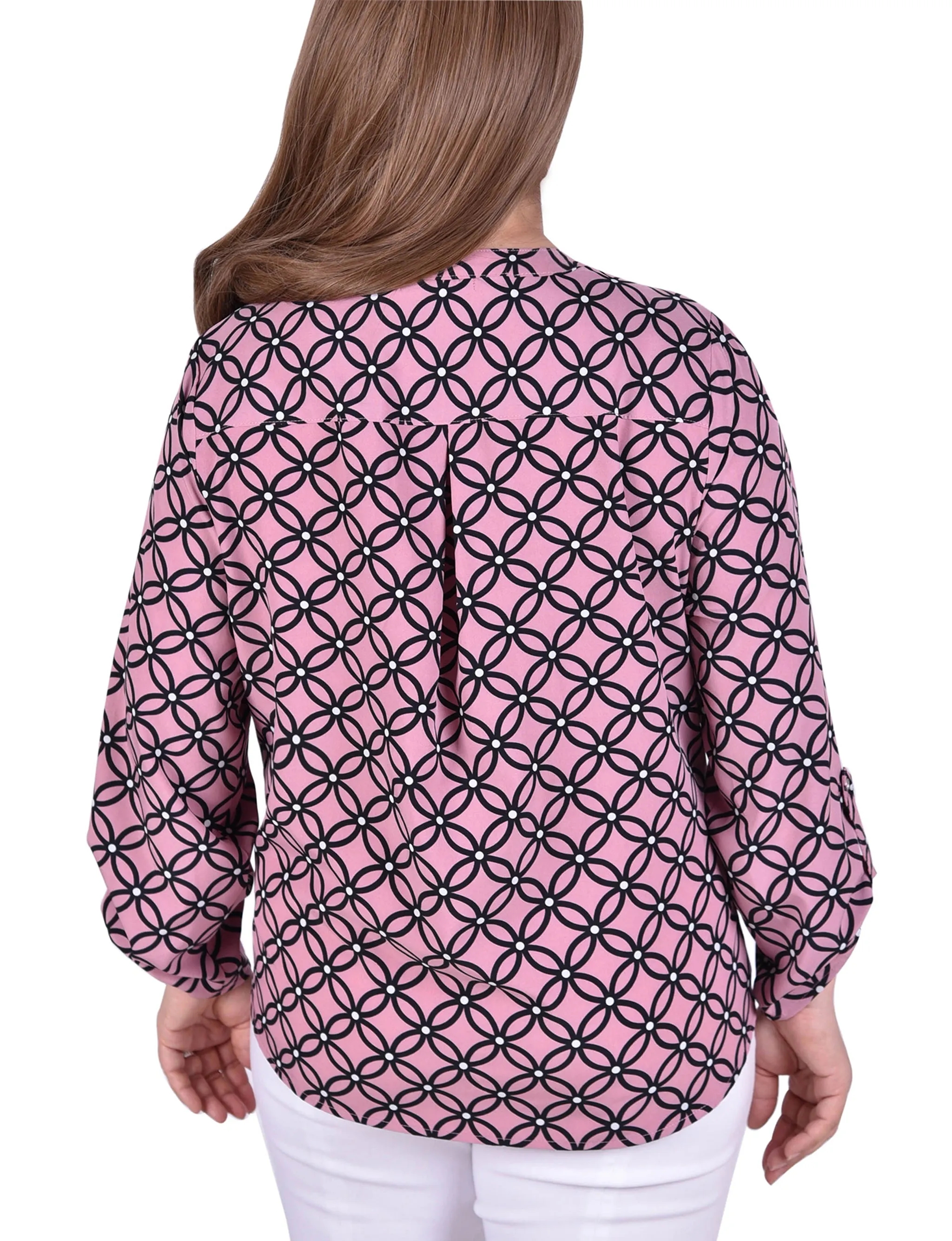 Blouse Y-Neck à manches 3/4 roulées pour Grandes Tailles