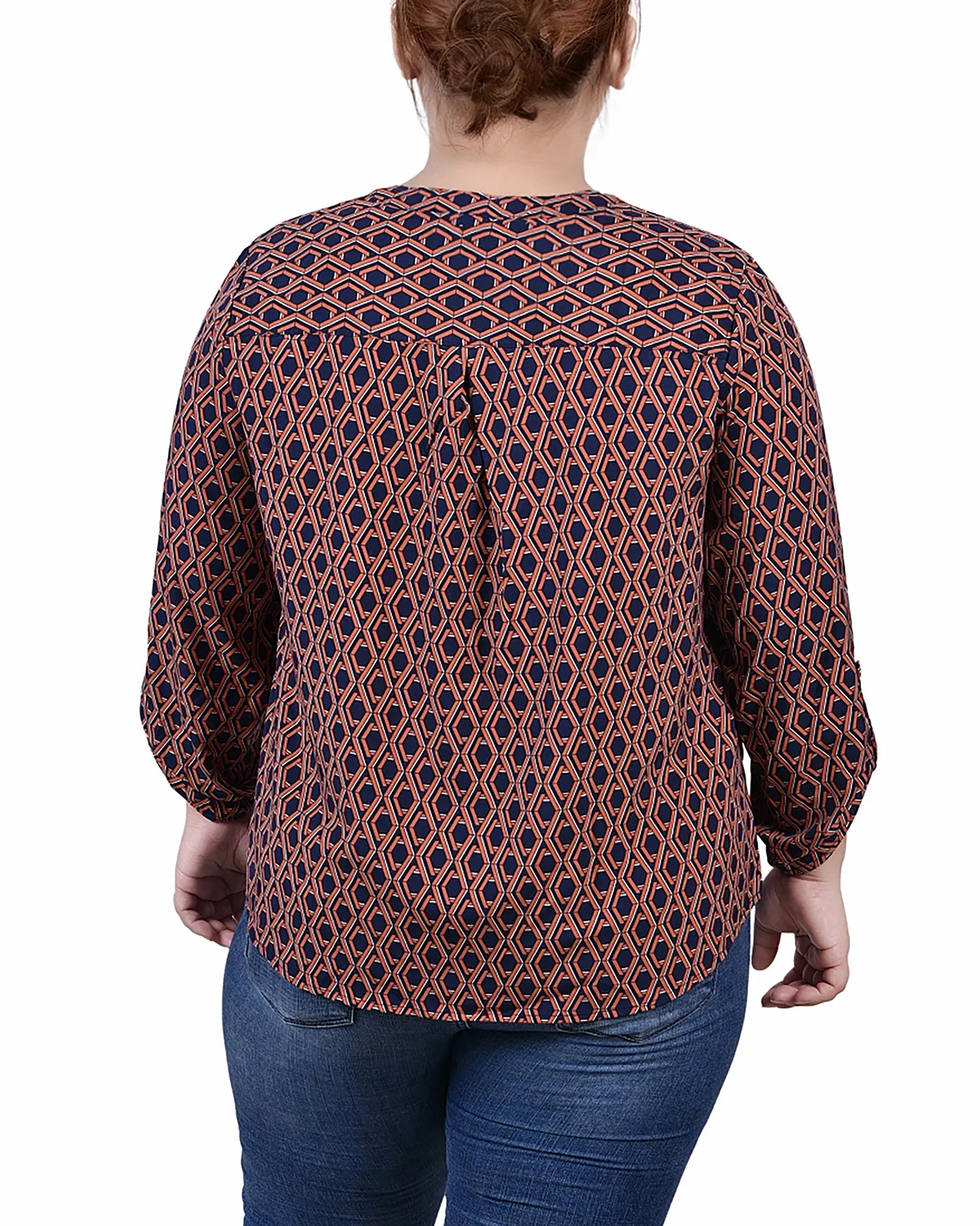 Blouse Y-Neck à manches 3/4 roulées pour Grandes Tailles
