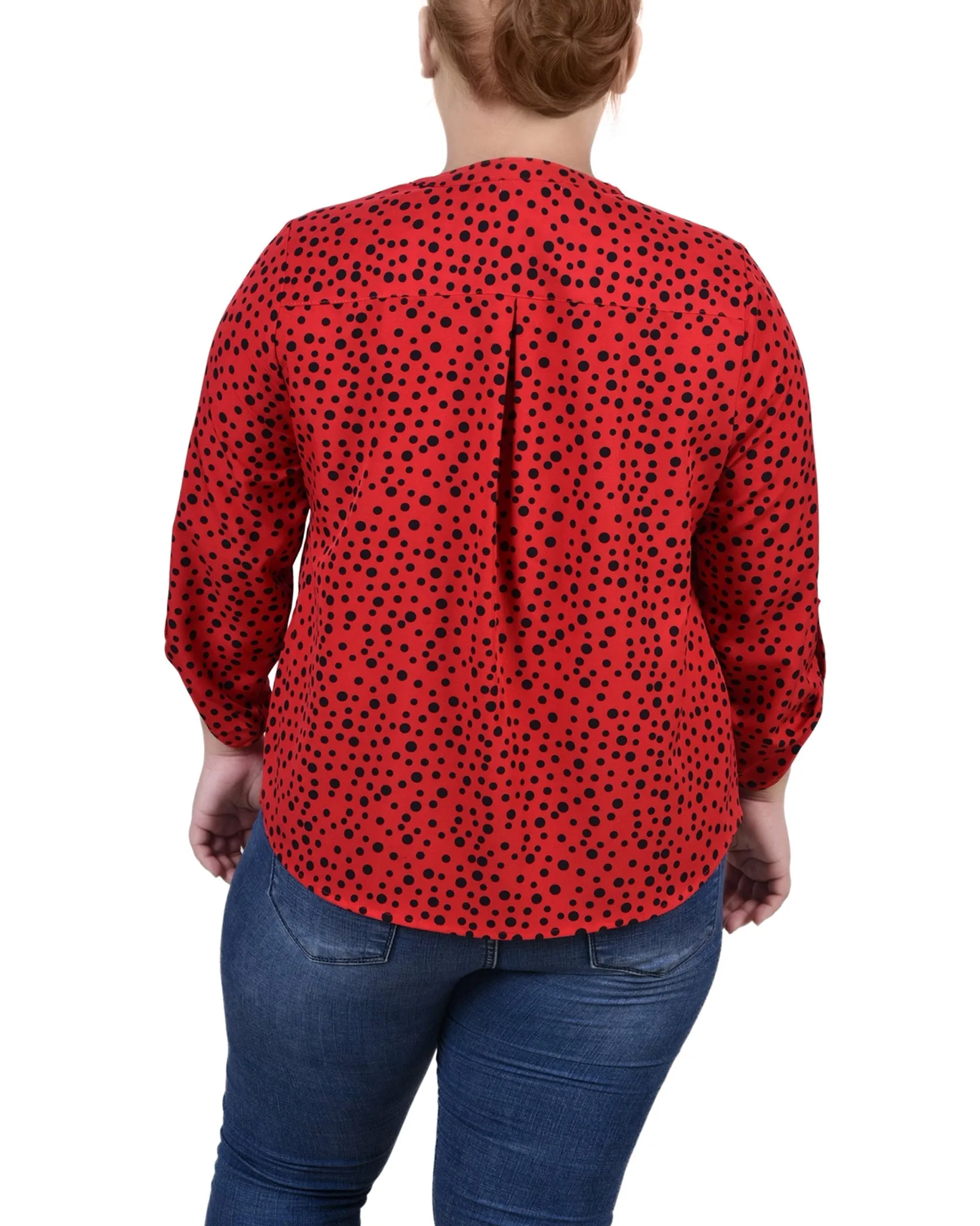 Blouse Y-Neck à manches 3/4 roulées pour Grandes Tailles