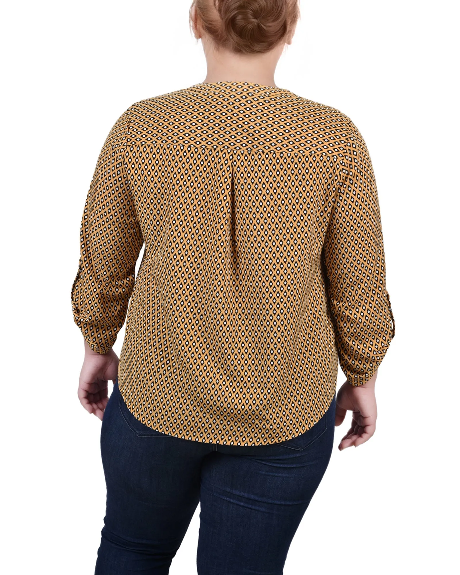 Blouse Y-Neck à manches 3/4 roulées pour Grandes Tailles