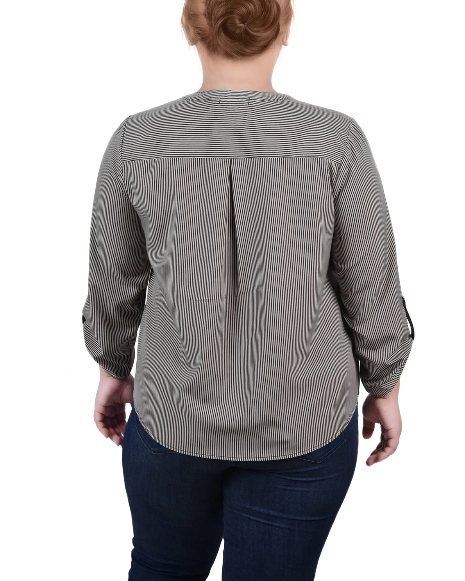 Blouse Y-Neck à manches 3/4 roulées pour Grandes Tailles