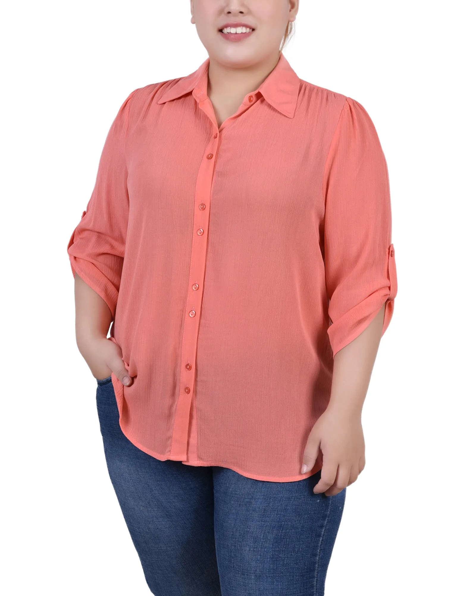 Blouse Crêpe Grande Taille à Manches 3/4