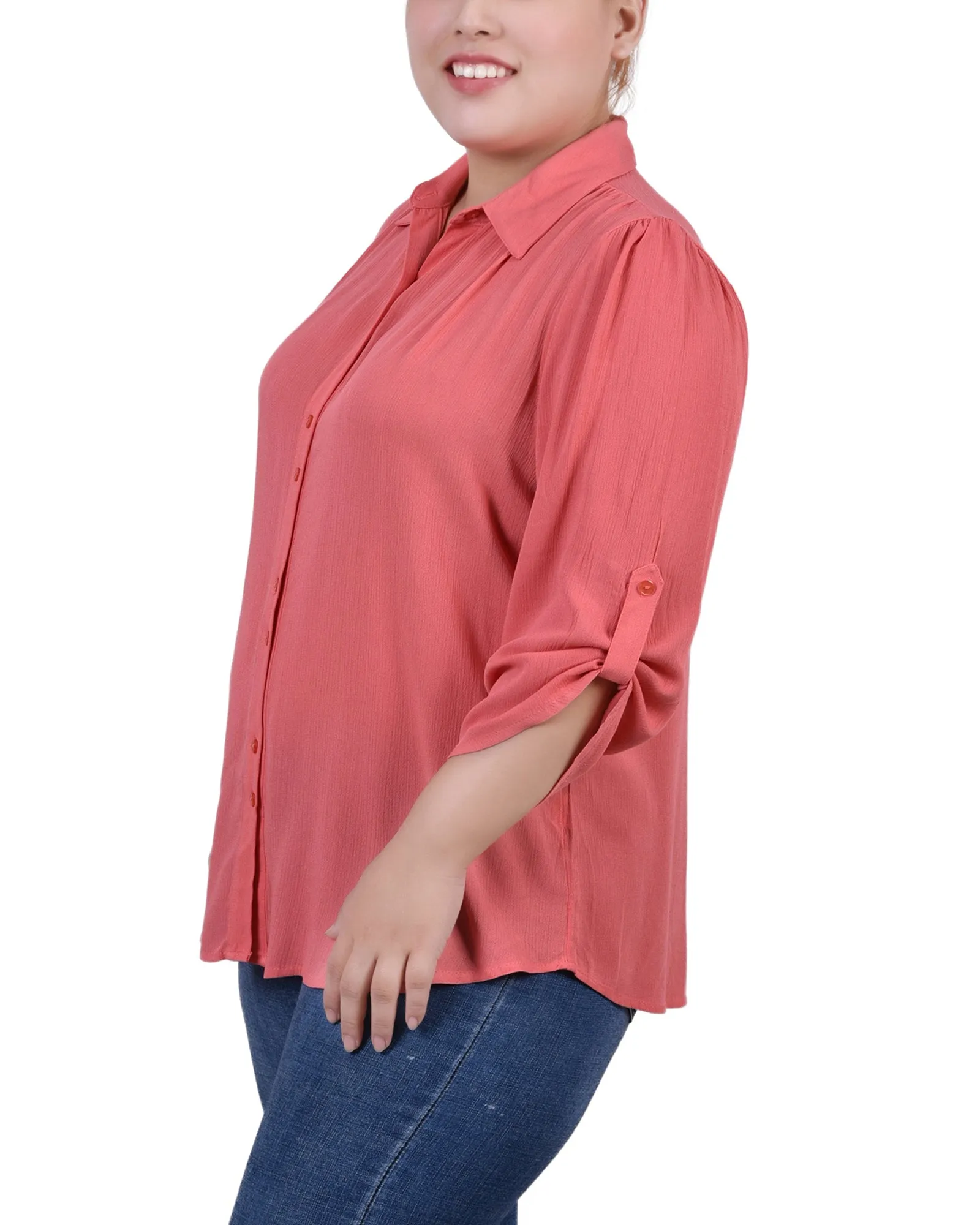 Blouse Crêpe Grande Taille à Manches 3/4