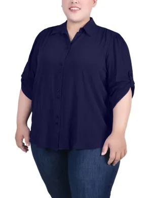 Plus Size 3/4 Sleeve Crepon Blouse