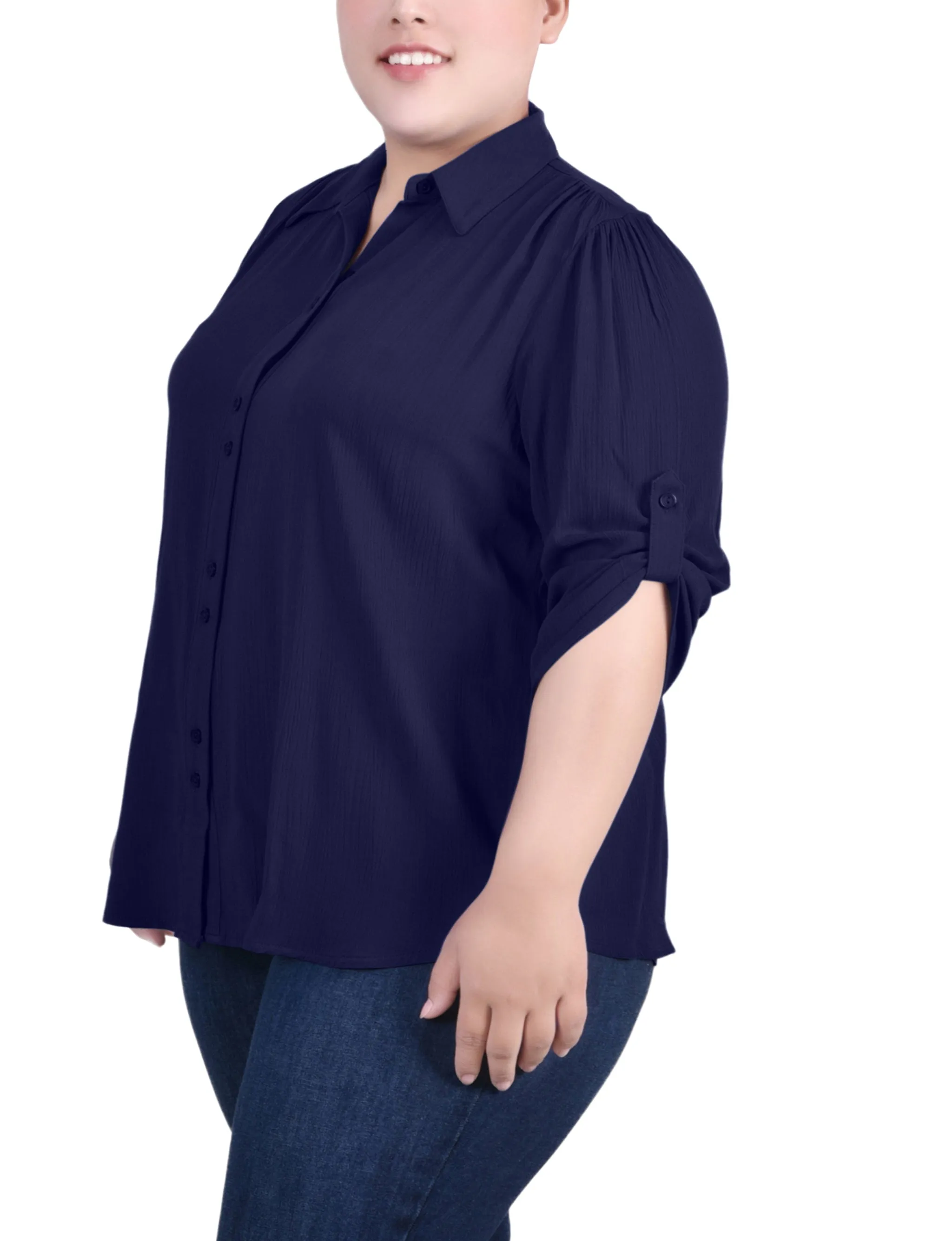 Blouse Crêpe Grande Taille à Manches 3/4