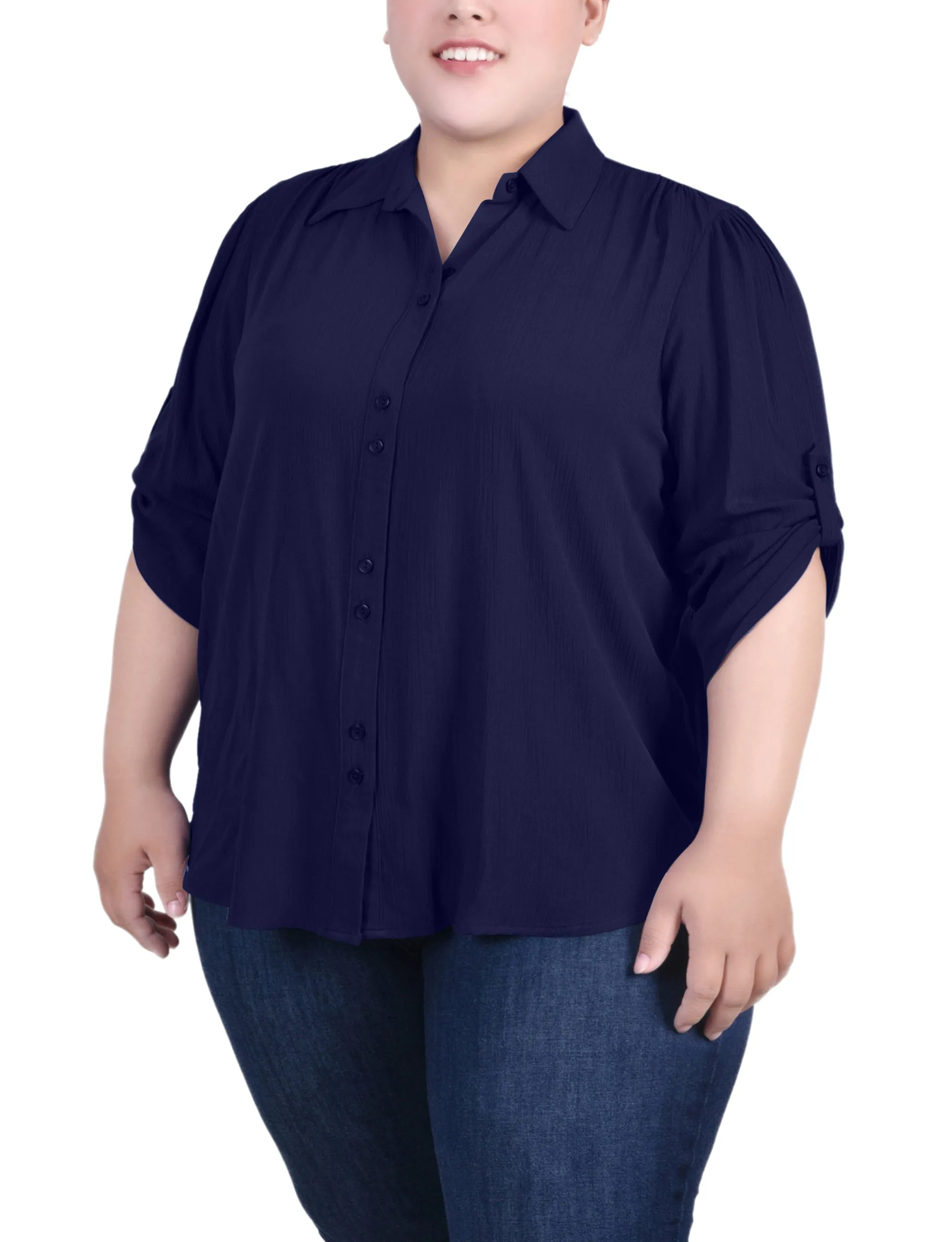 Blouse Crêpe Grande Taille à Manches 3/4