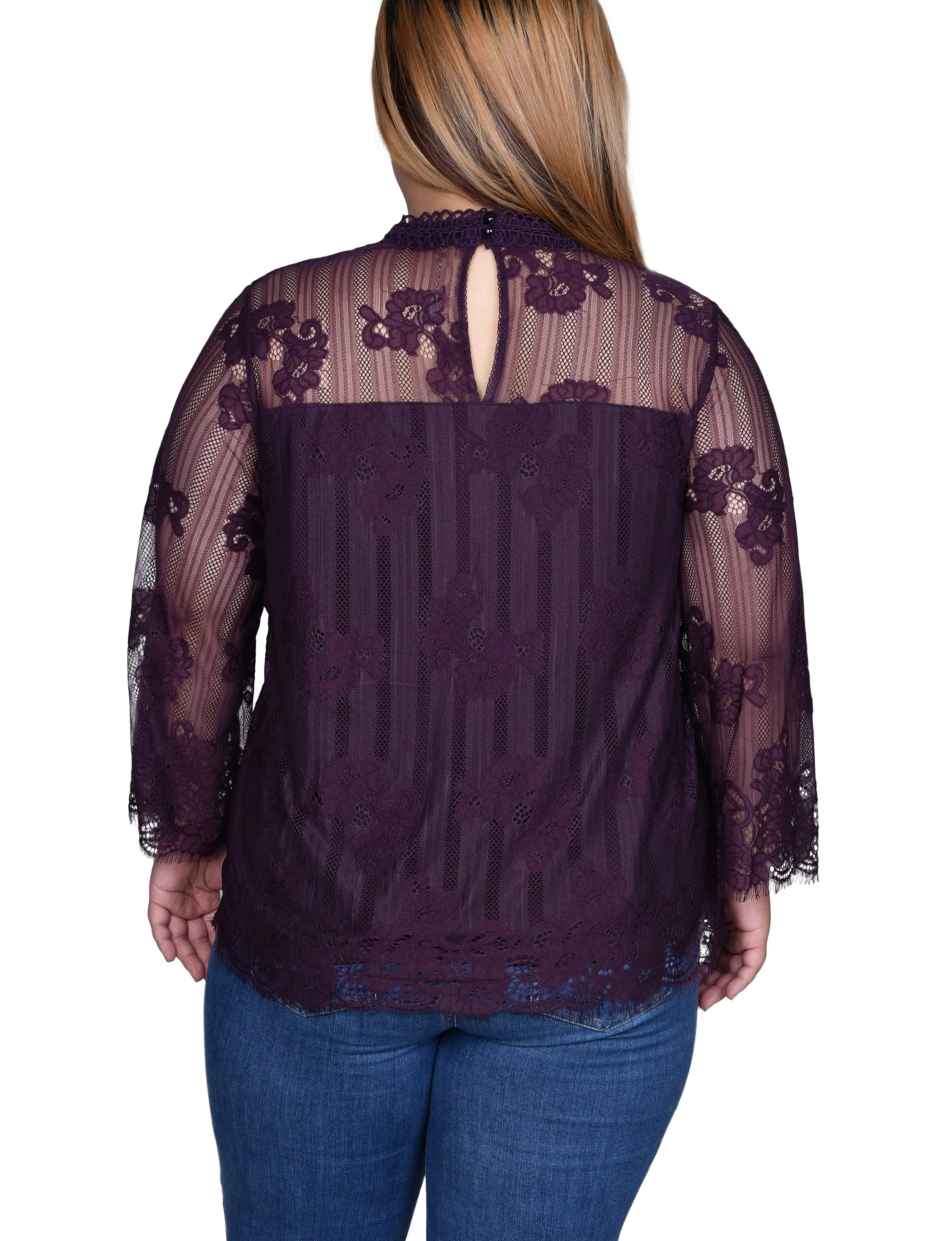 Blouse en dentelle à manches 3/4 pour grandes tailles