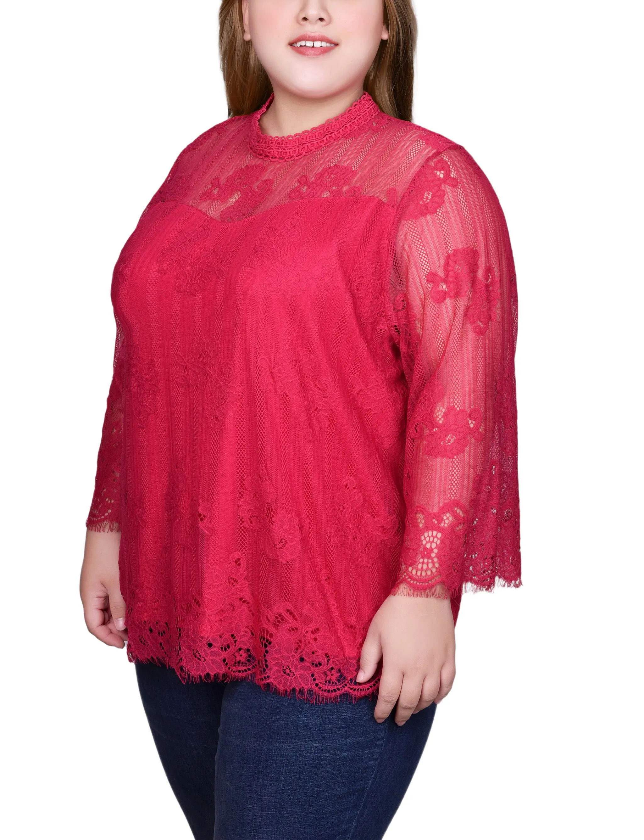 Blouse en dentelle à manches 3/4 pour grandes tailles