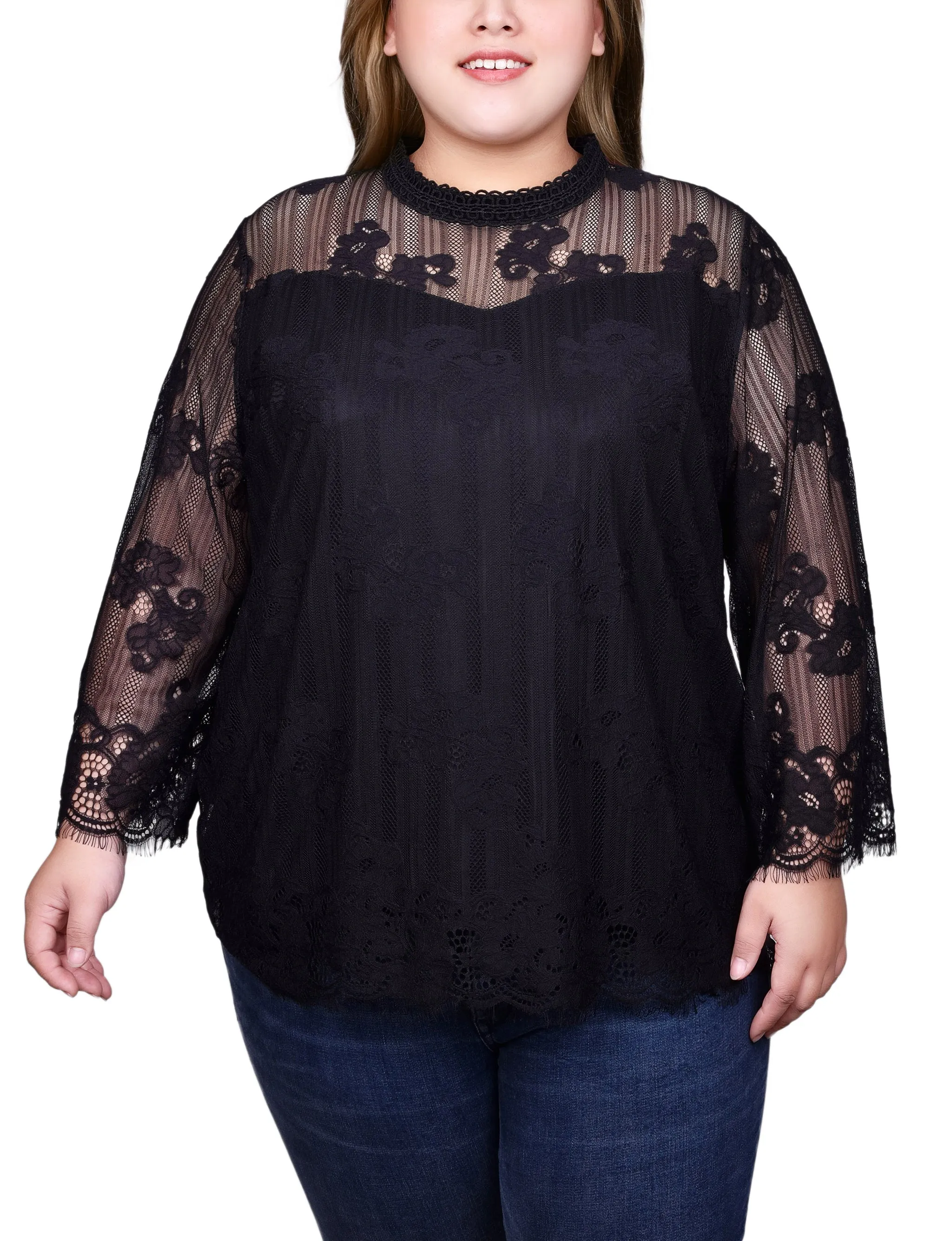 Blouse en dentelle à manches 3/4 pour grandes tailles
