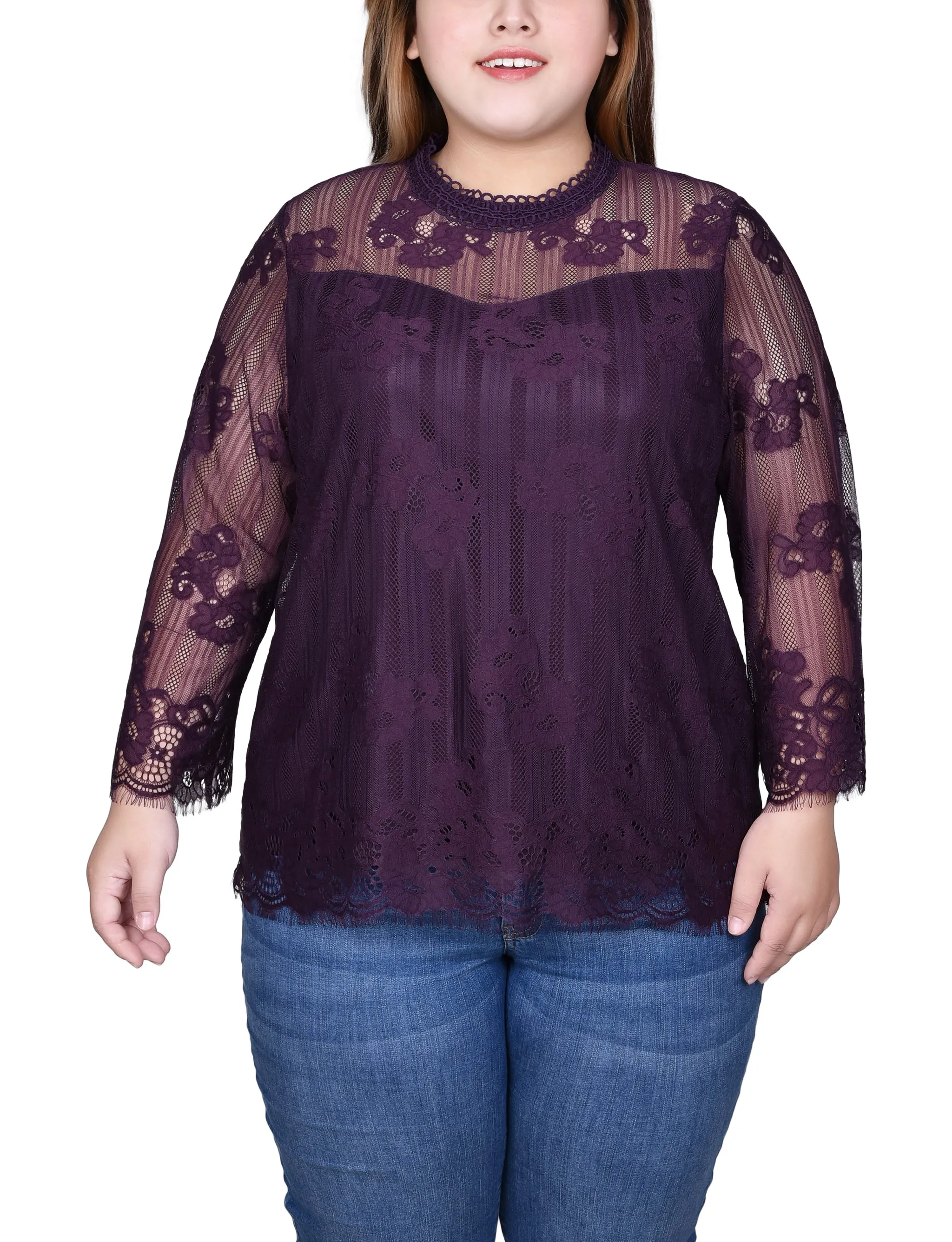 Blouse en dentelle à manches 3/4 pour grandes tailles