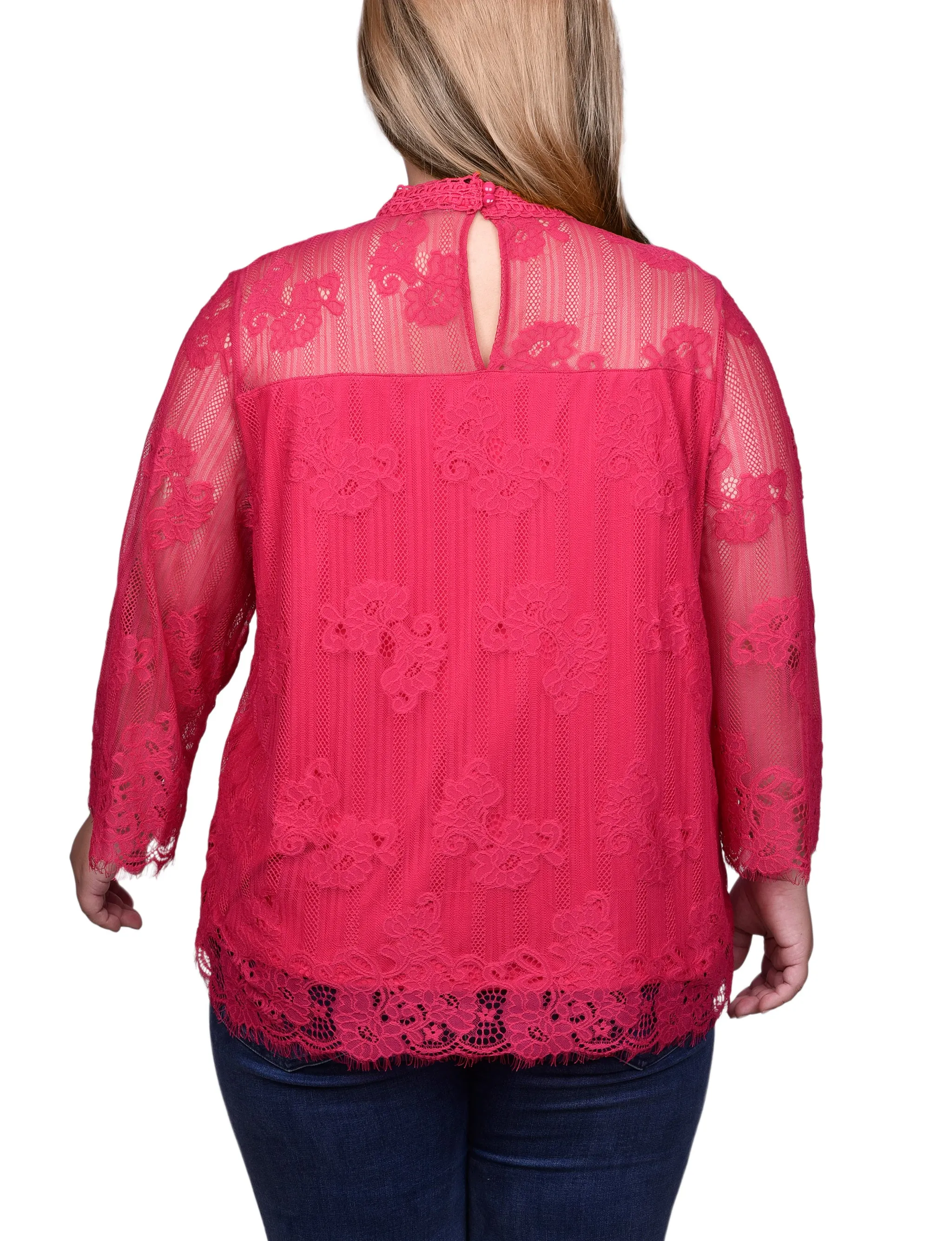 Blouse en dentelle à manches 3/4 pour grandes tailles