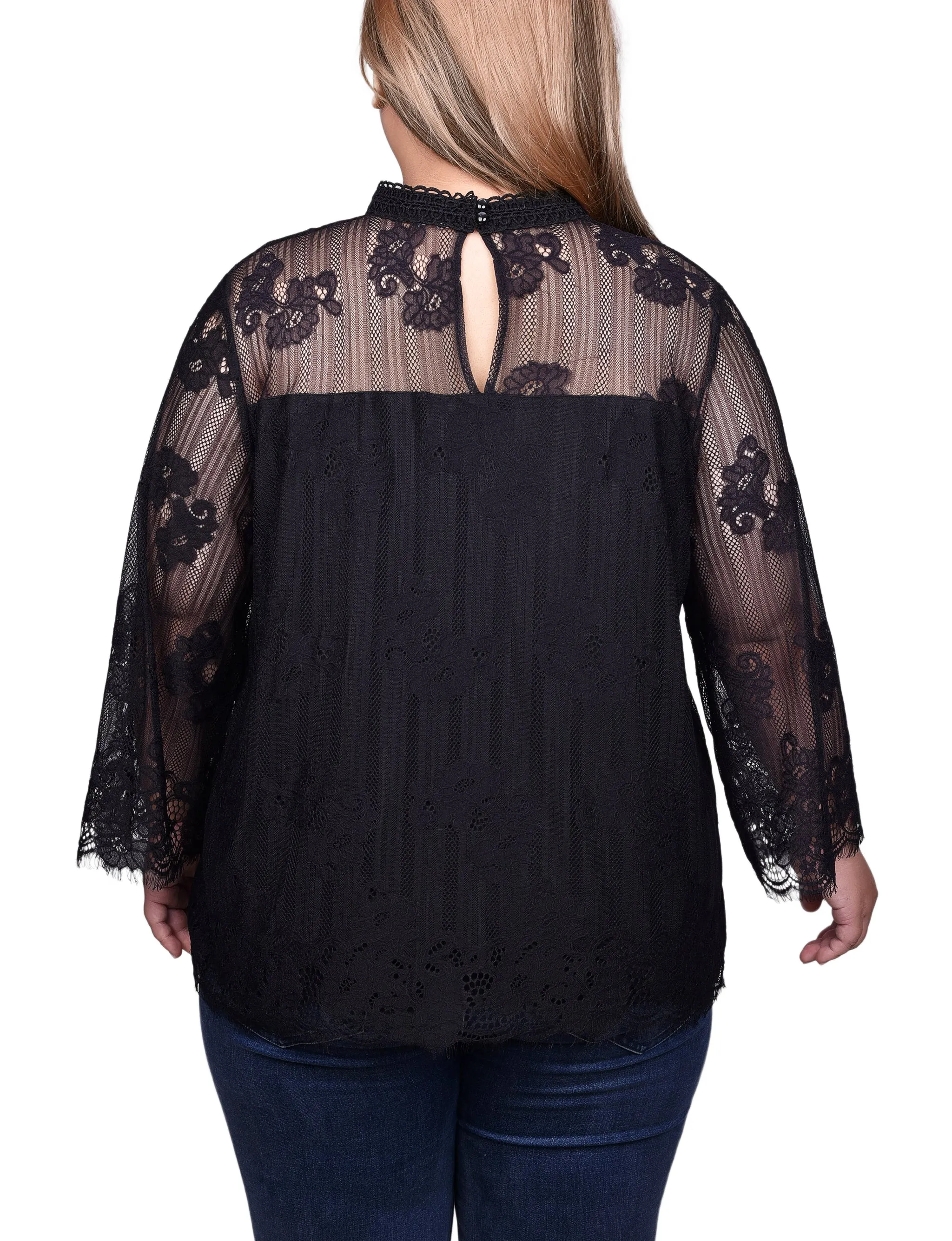 Blouse en dentelle à manches 3/4 pour grandes tailles