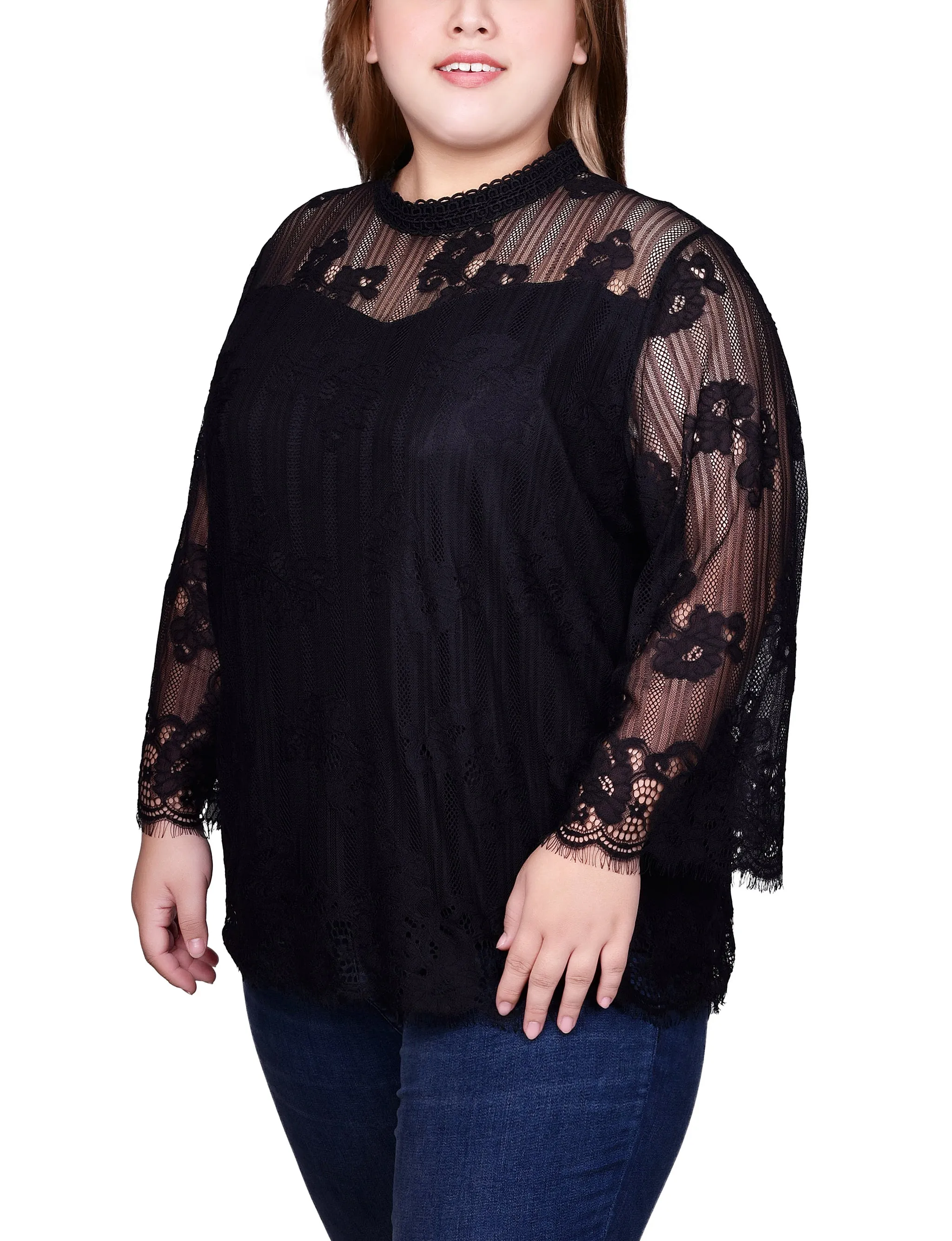 Blouse en dentelle à manches 3/4 pour grandes tailles