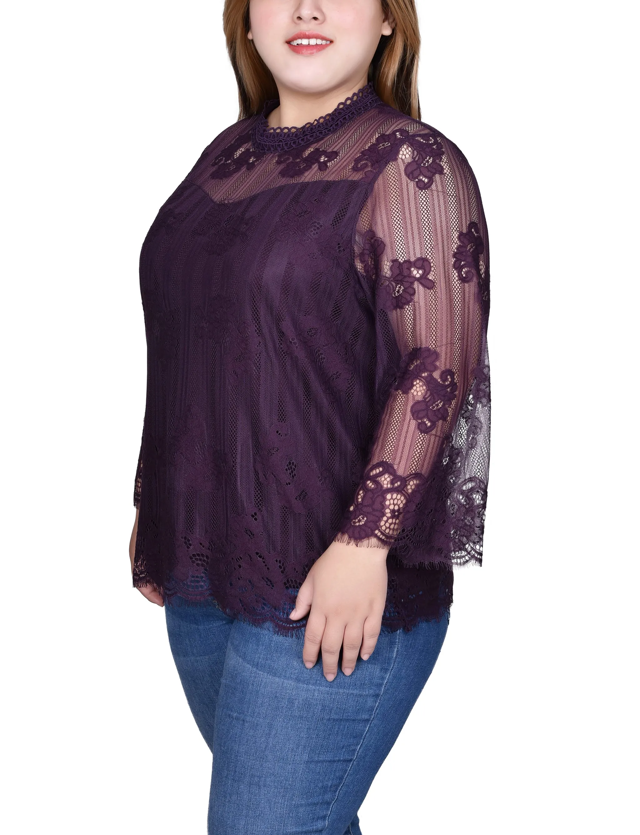 Blouse en dentelle à manches 3/4 pour grandes tailles