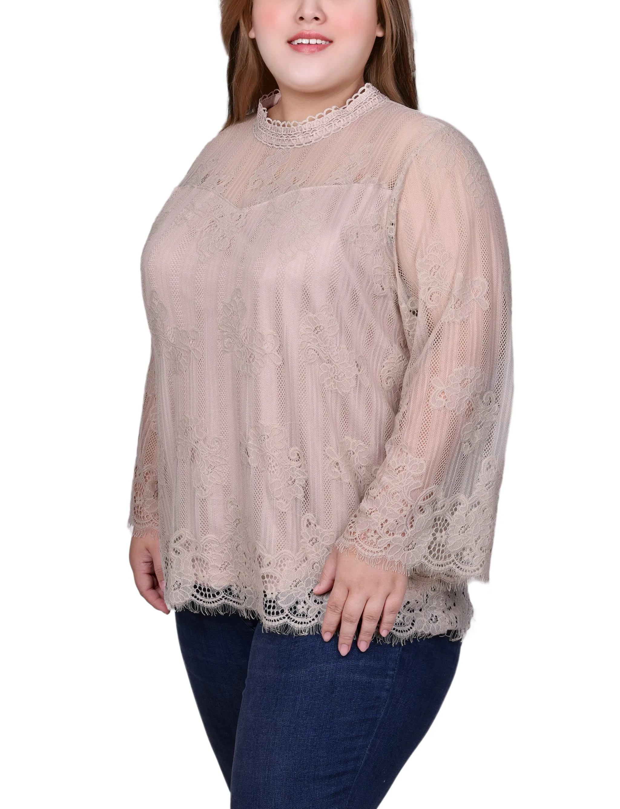 Blouse en dentelle à manches 3/4 pour grandes tailles