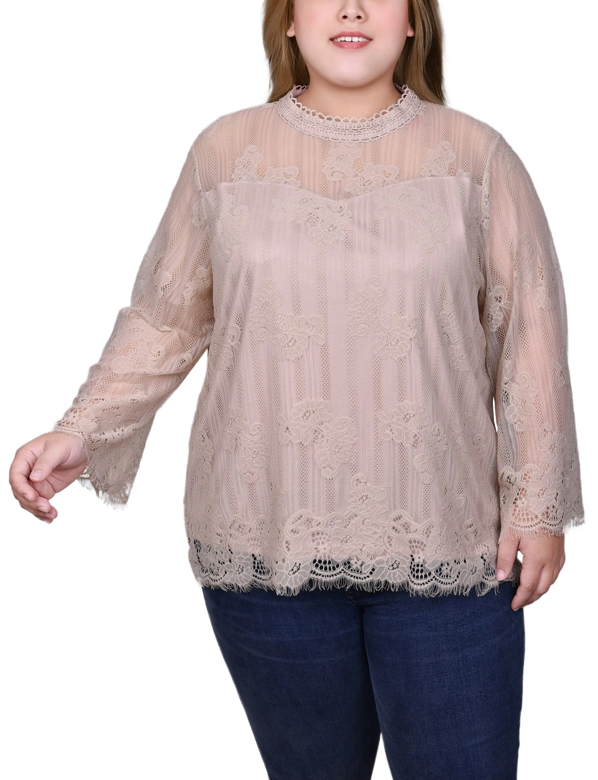 Blouse en dentelle à manches 3/4 pour grandes tailles