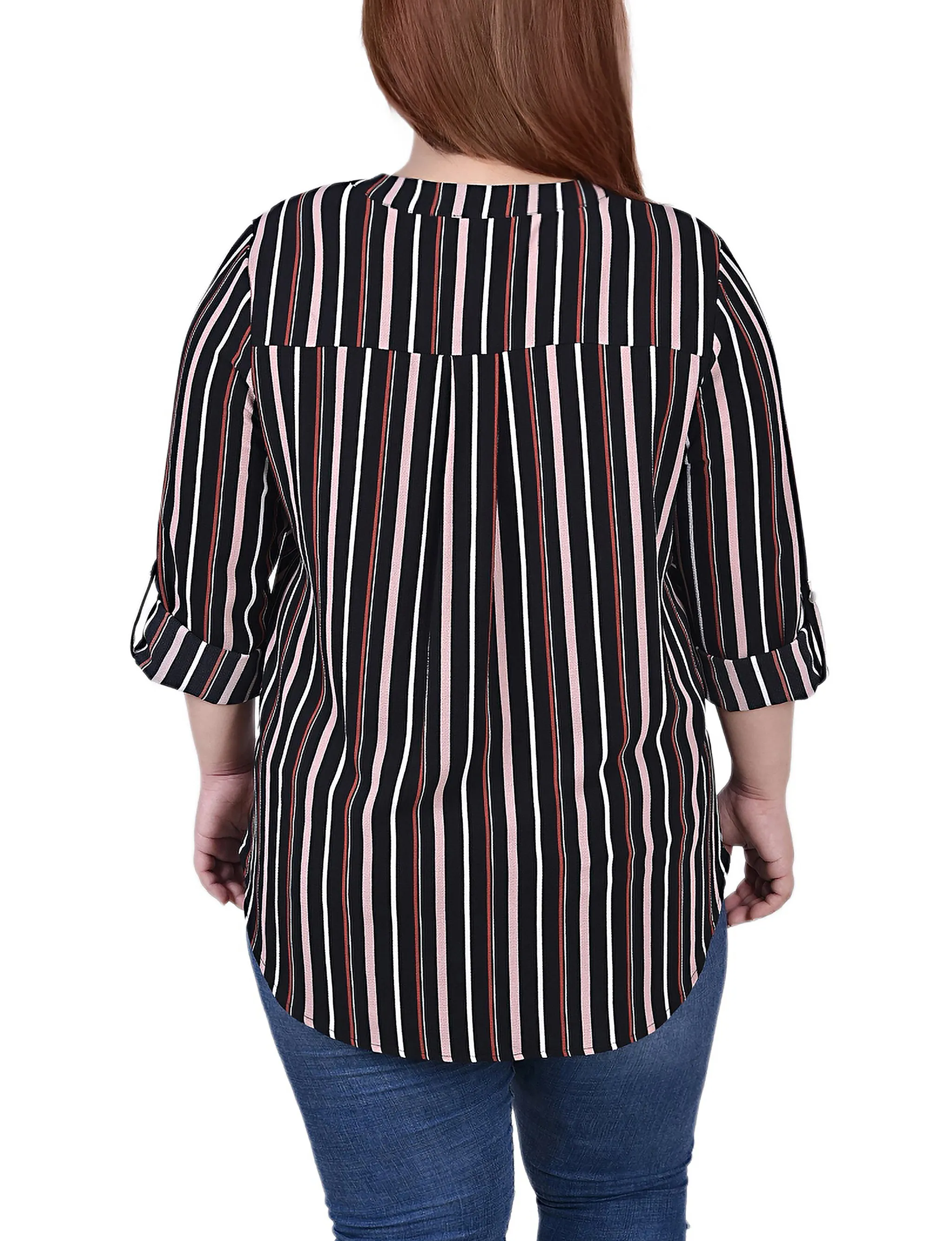 Blouse taille plus à col mandarin avec manches 3/4 et plis avant