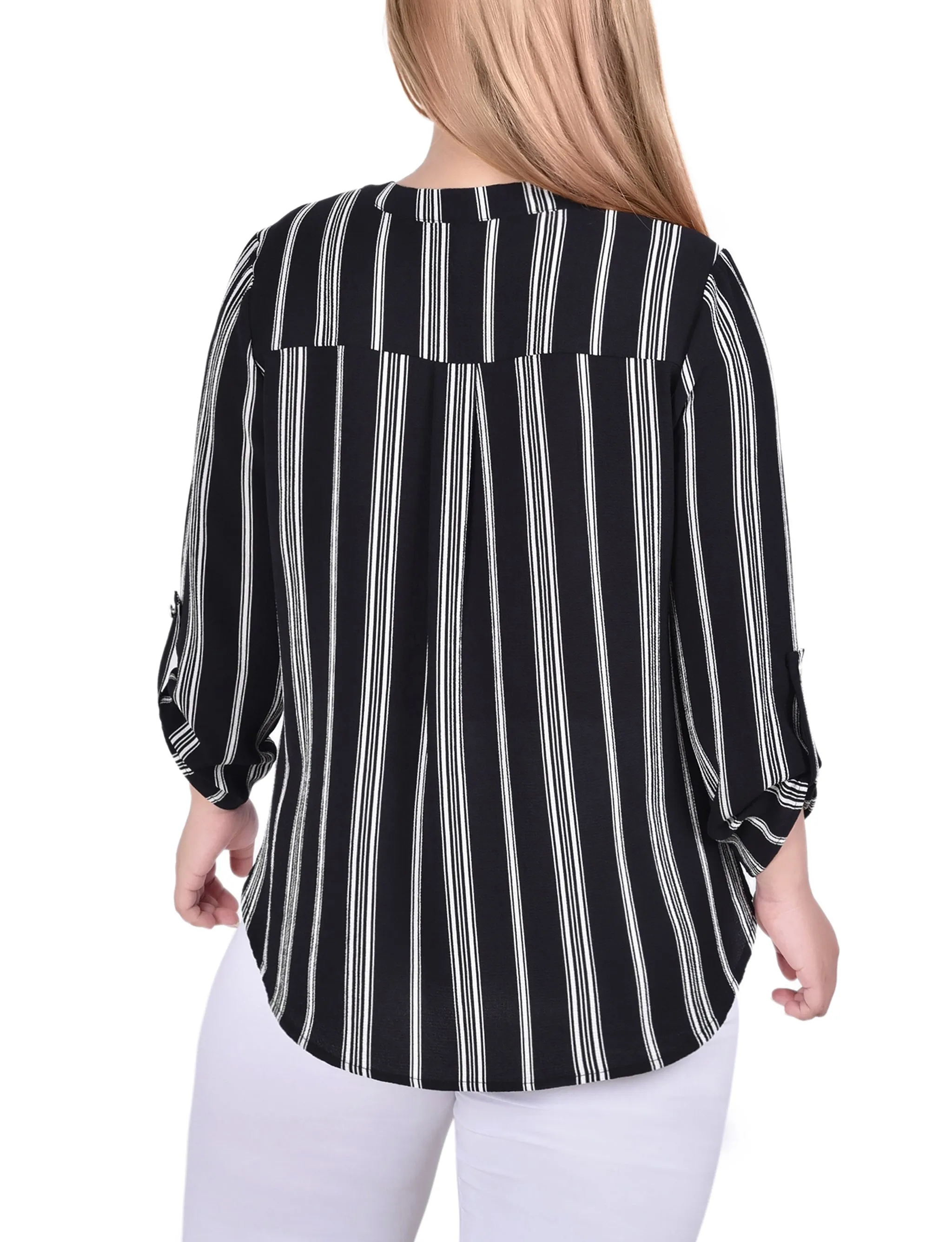 Blouse taille plus à col mandarin avec manches 3/4 et plis avant