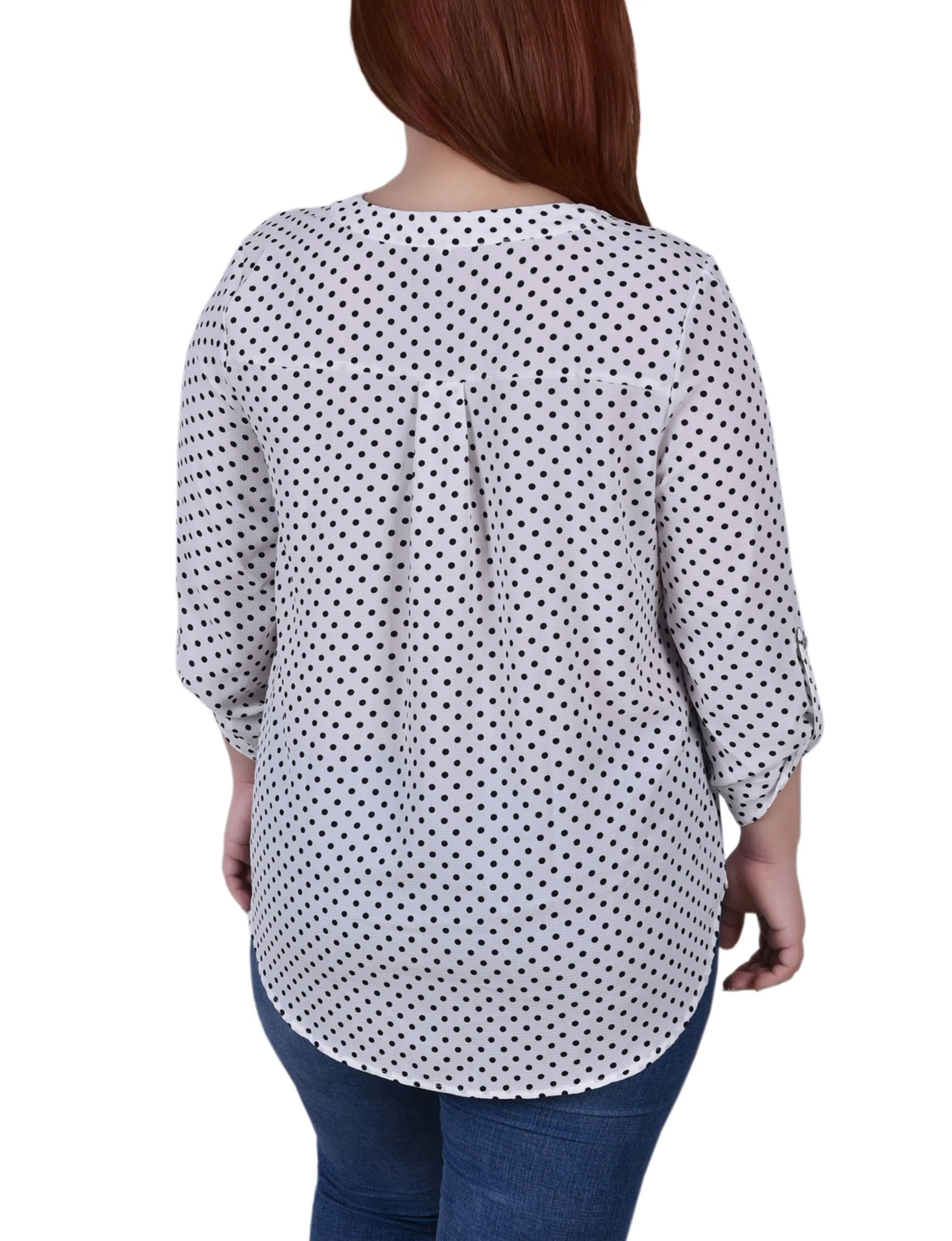 Blouse taille plus à col mandarin avec manches 3/4 et plis avant