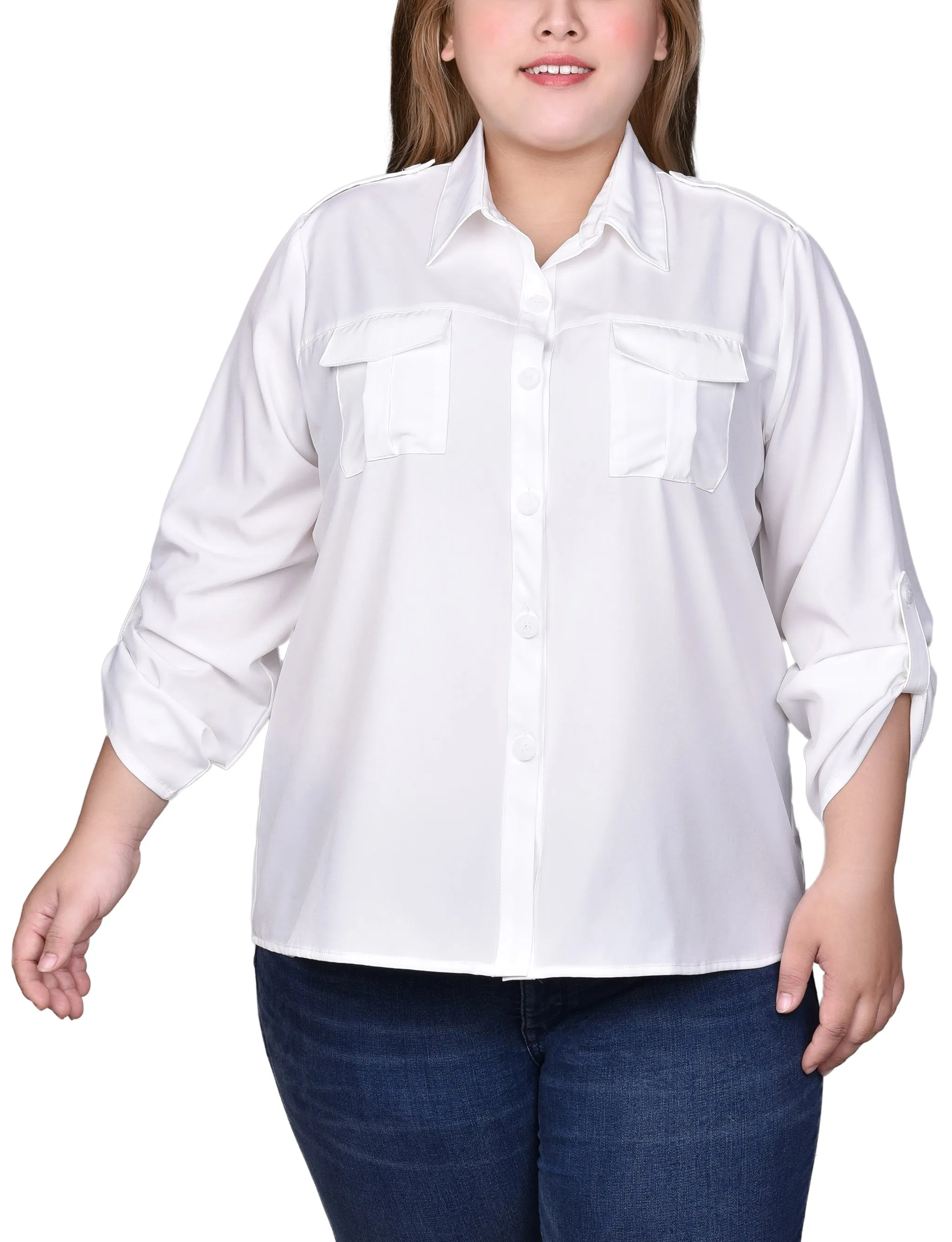 Blouse 3/4 manches à retroussis pour grande taille