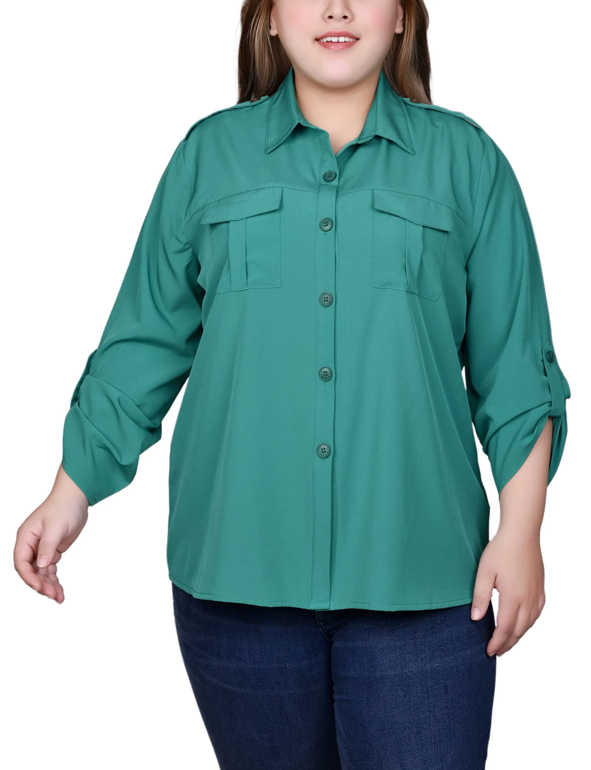 Blouse 3/4 manches à retroussis pour grande taille
