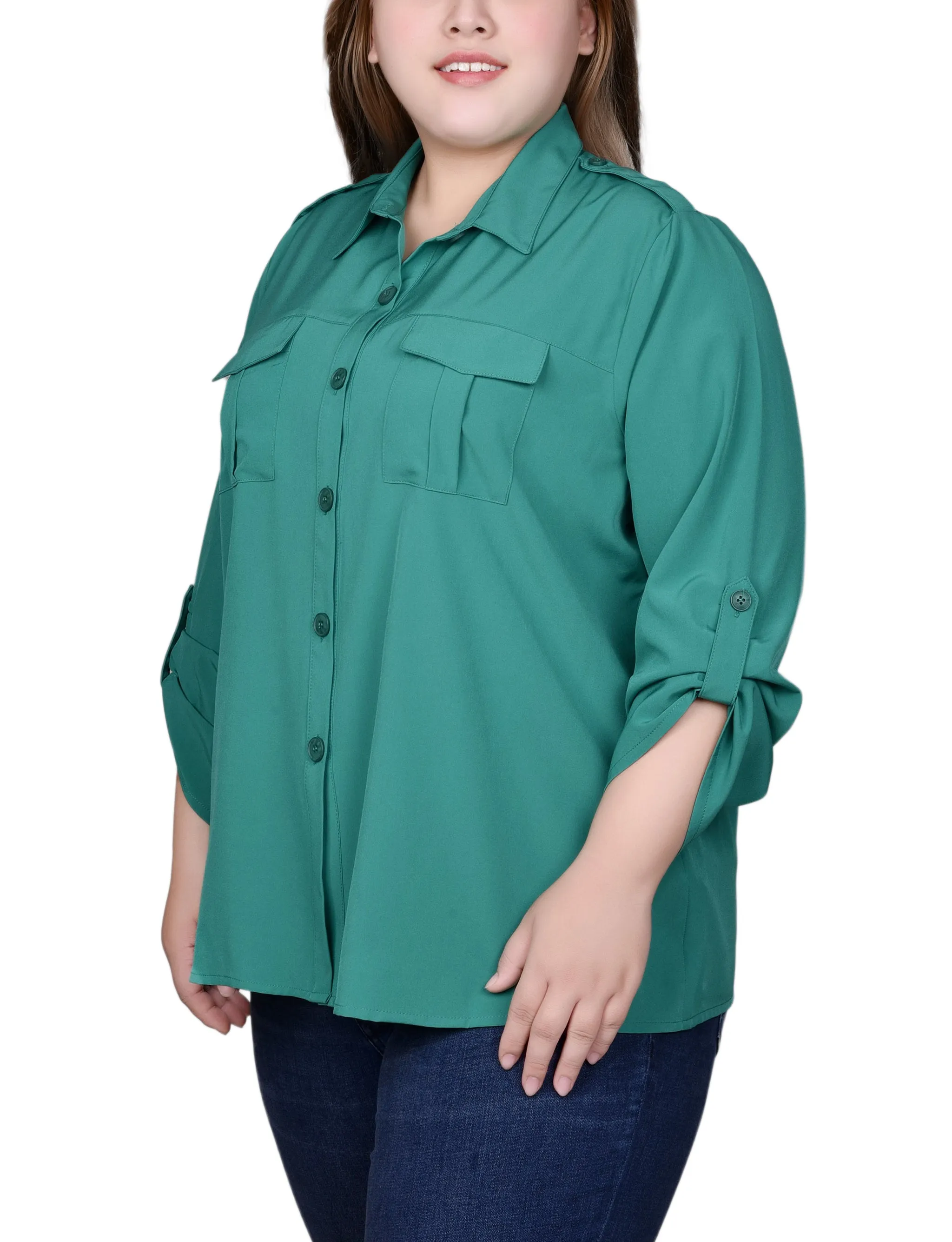 Blouse 3/4 manches à retroussis pour grande taille
