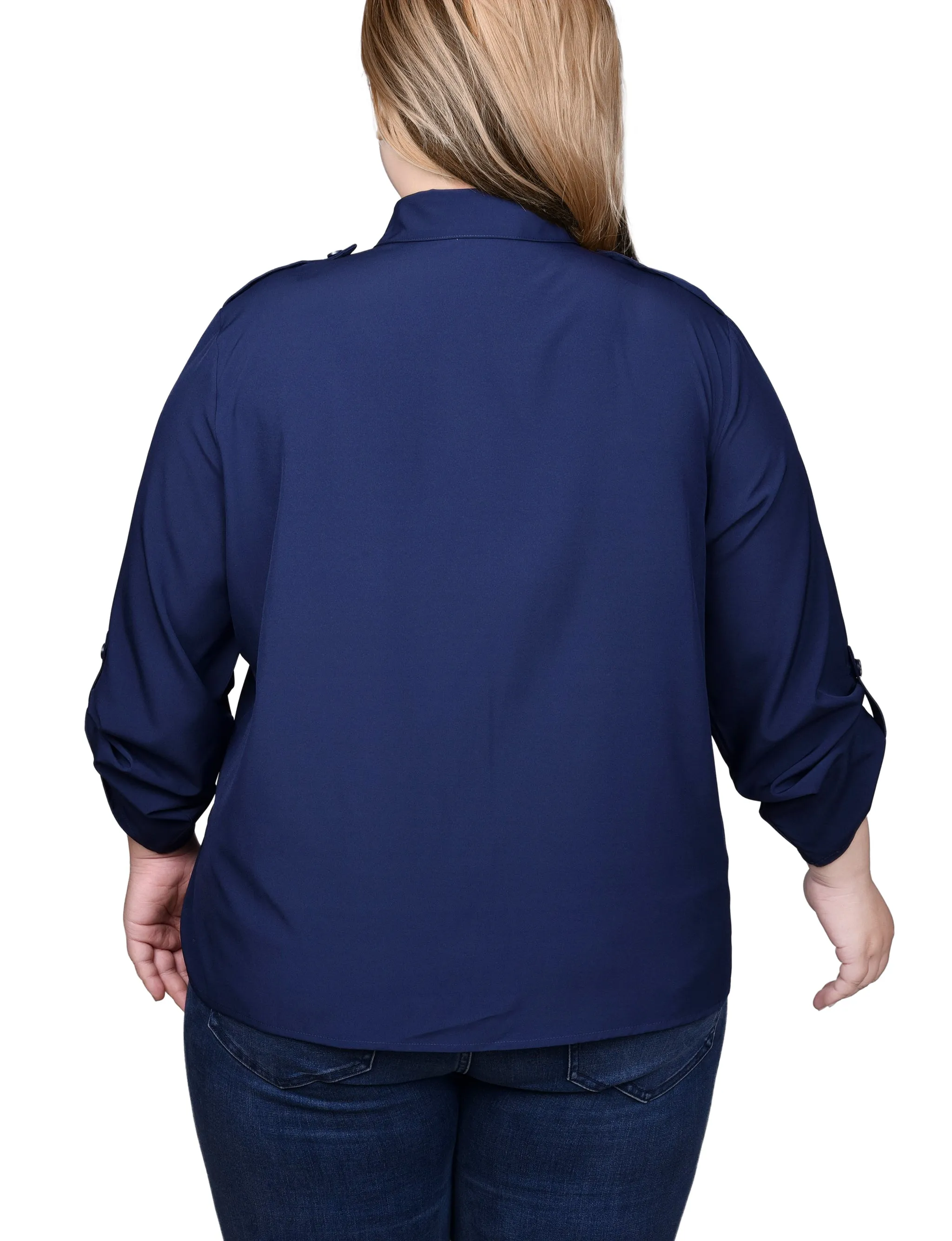 Blouse 3/4 manches à retroussis pour grande taille