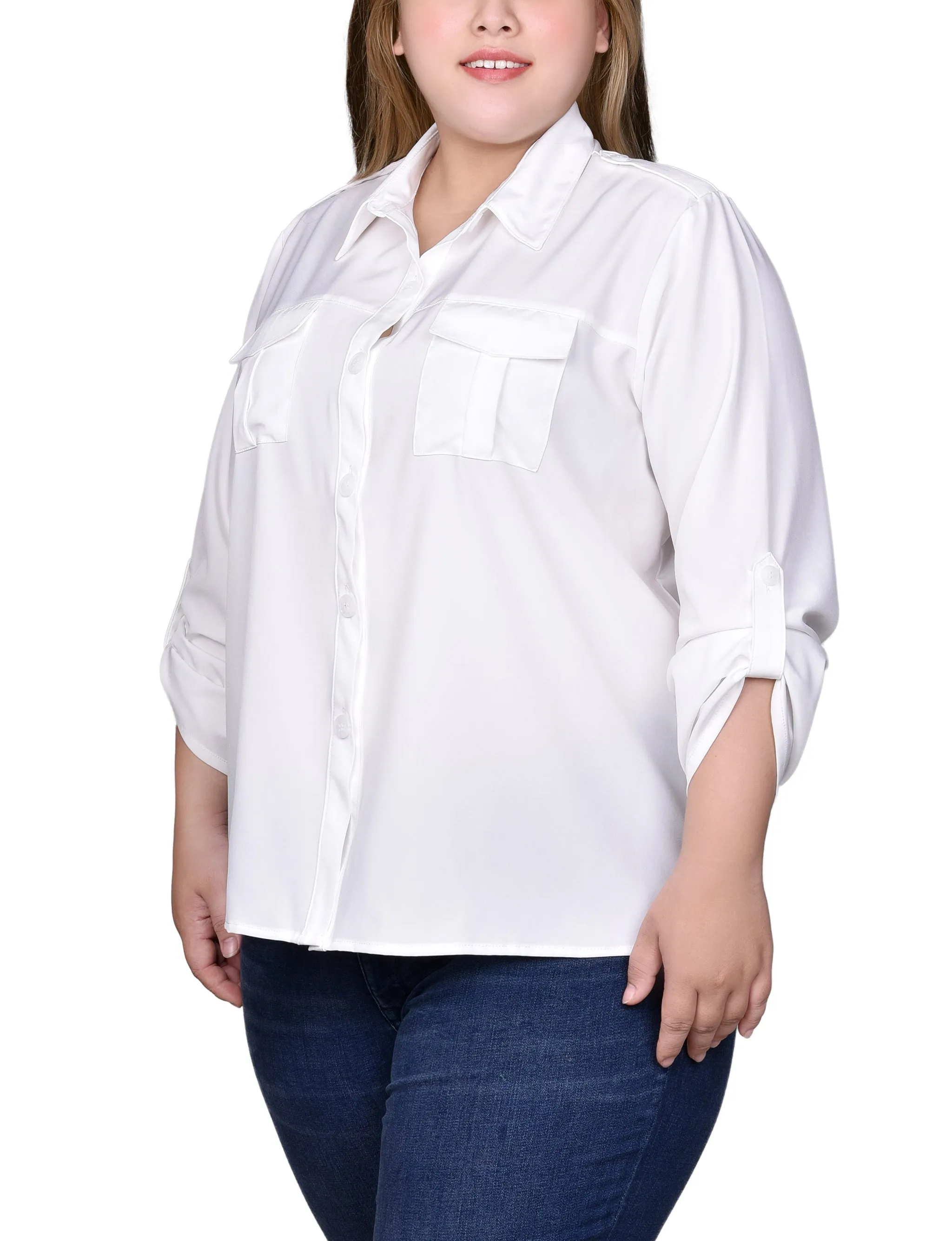 Blouse 3/4 manches à retroussis pour grande taille