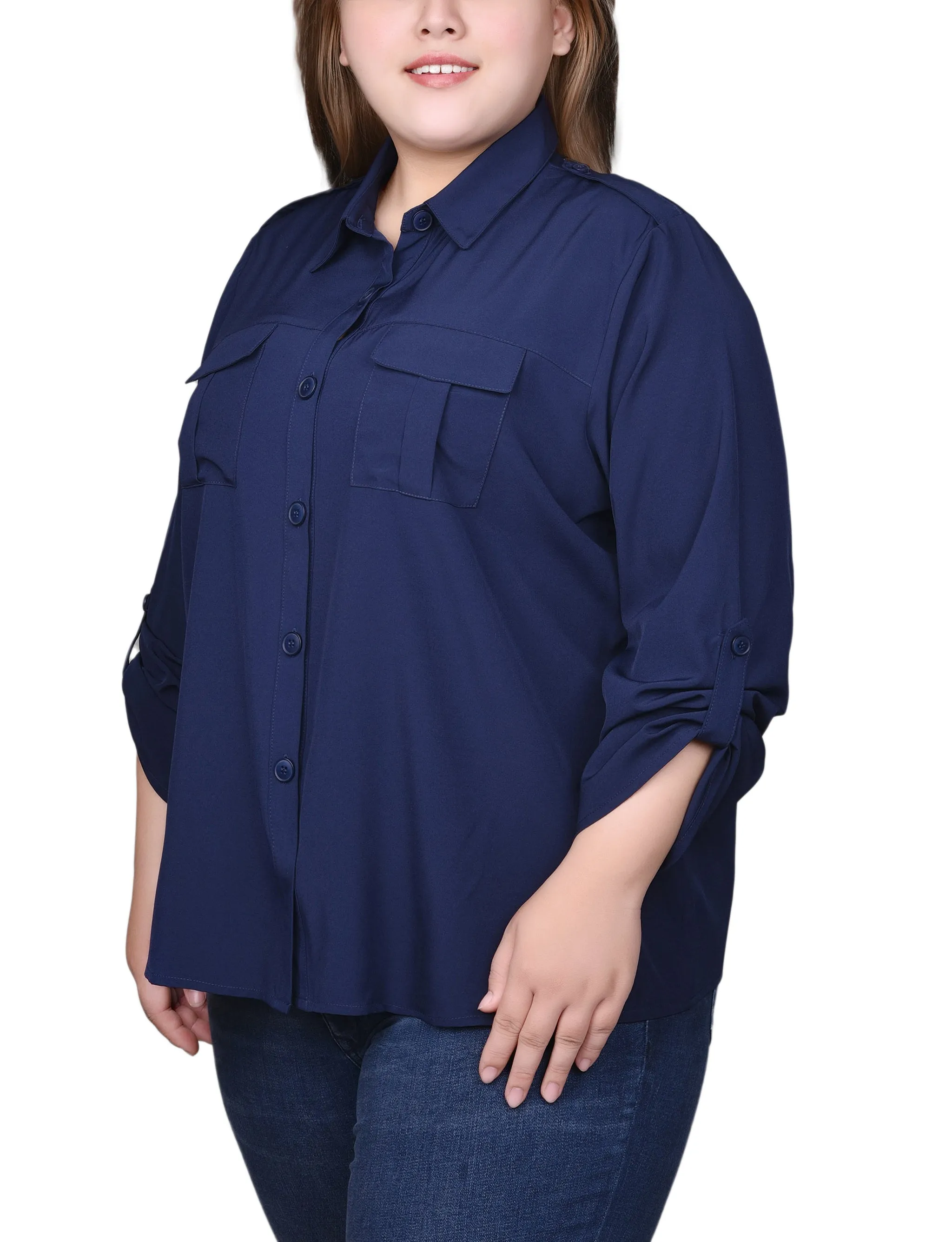 Blouse 3/4 manches à retroussis pour grande taille