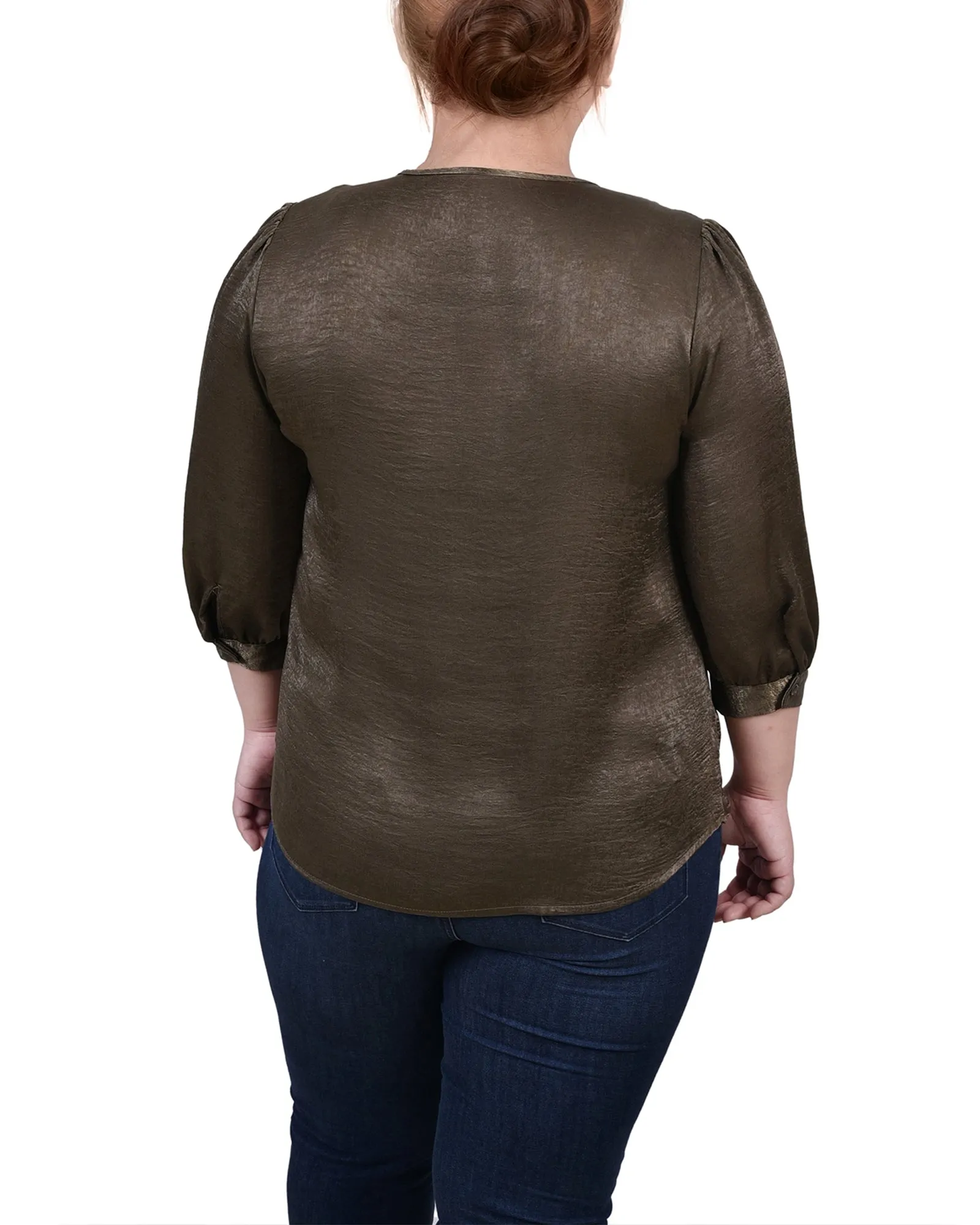 Blouse en satin à manches trois quarts grande taille