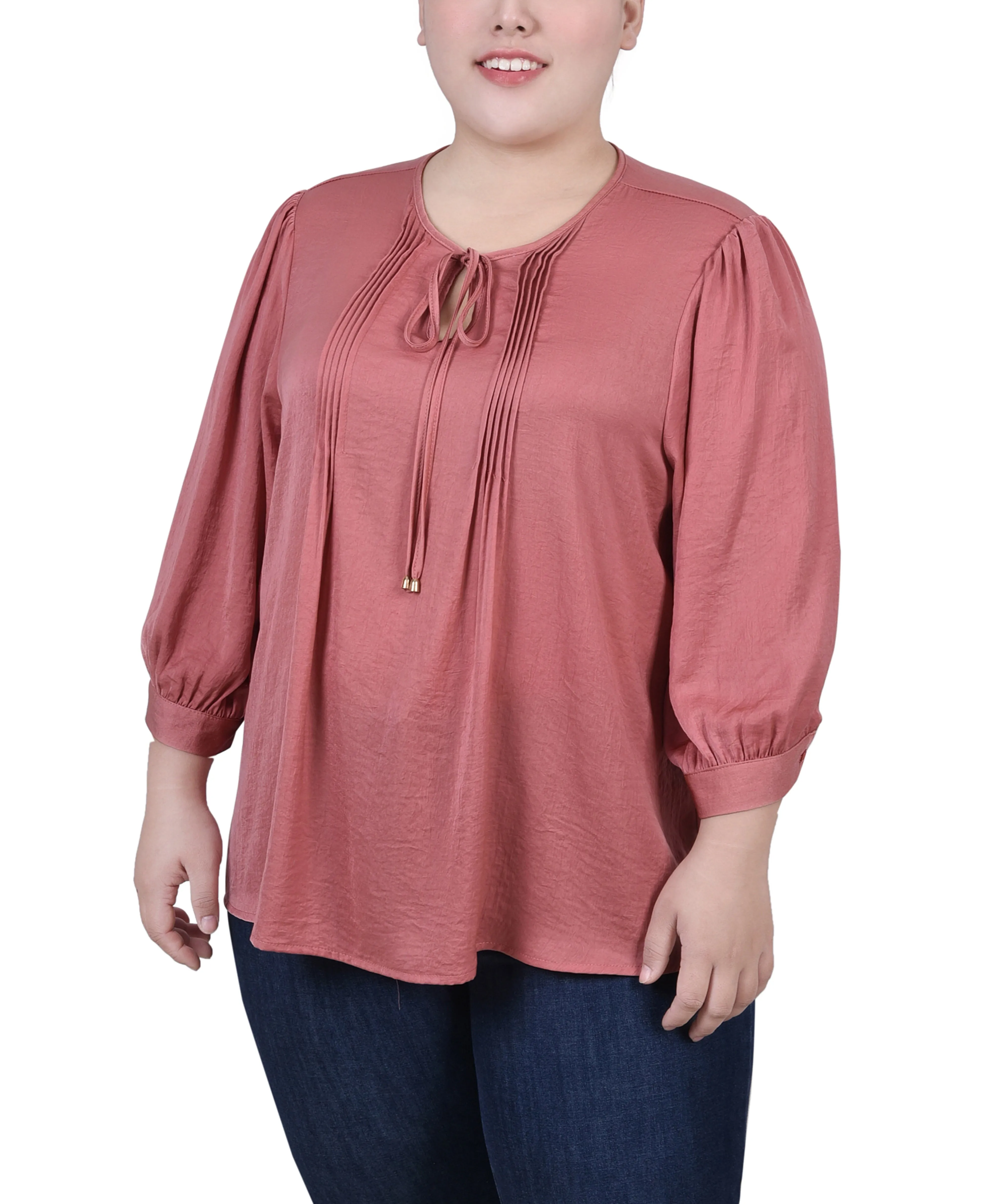 Blouse en satin à manches trois quarts grande taille